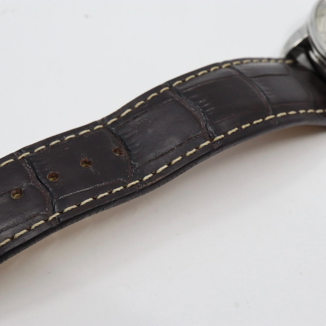 【極美品/電池交換済】 ZEPPELIN ツェッペリン 100周年記念モデル 7640-1 腕時計 メンズ クロノグラフ ビッグデイト アイボリー文字盤 ブラウンレザー ドイツ製 パイロットウォッチ クラシック エレガント アナログ クォーツ 稼働品 G2