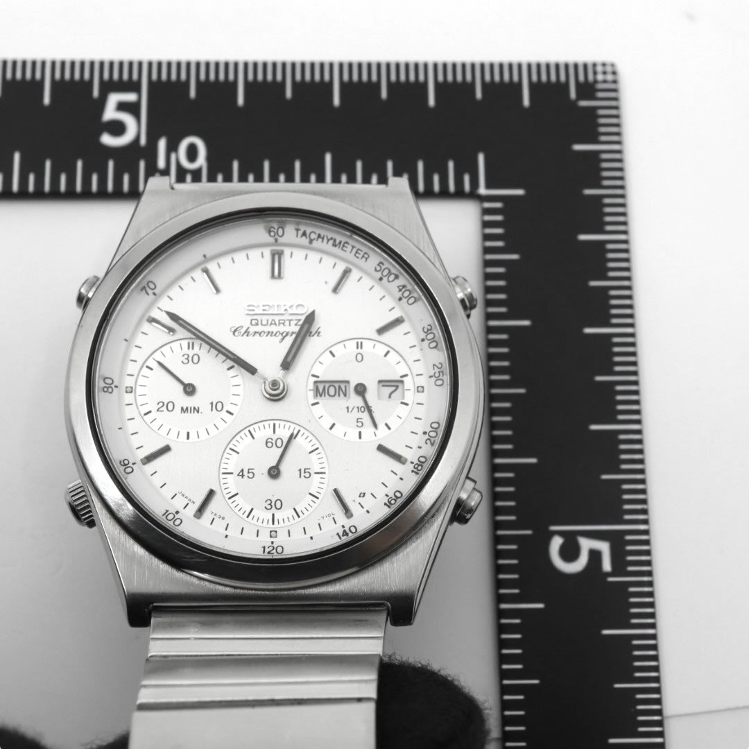【美品/稼働品/電池交換済】セイコー SEIKO クロノグラフ 7A38-7280 メンズ腕時計 クオーツ アナログ デイデイト タキメーター ホワイト文字盤 シルバー ヴィンテージ 80年代 レトロ クリーニング済 G2