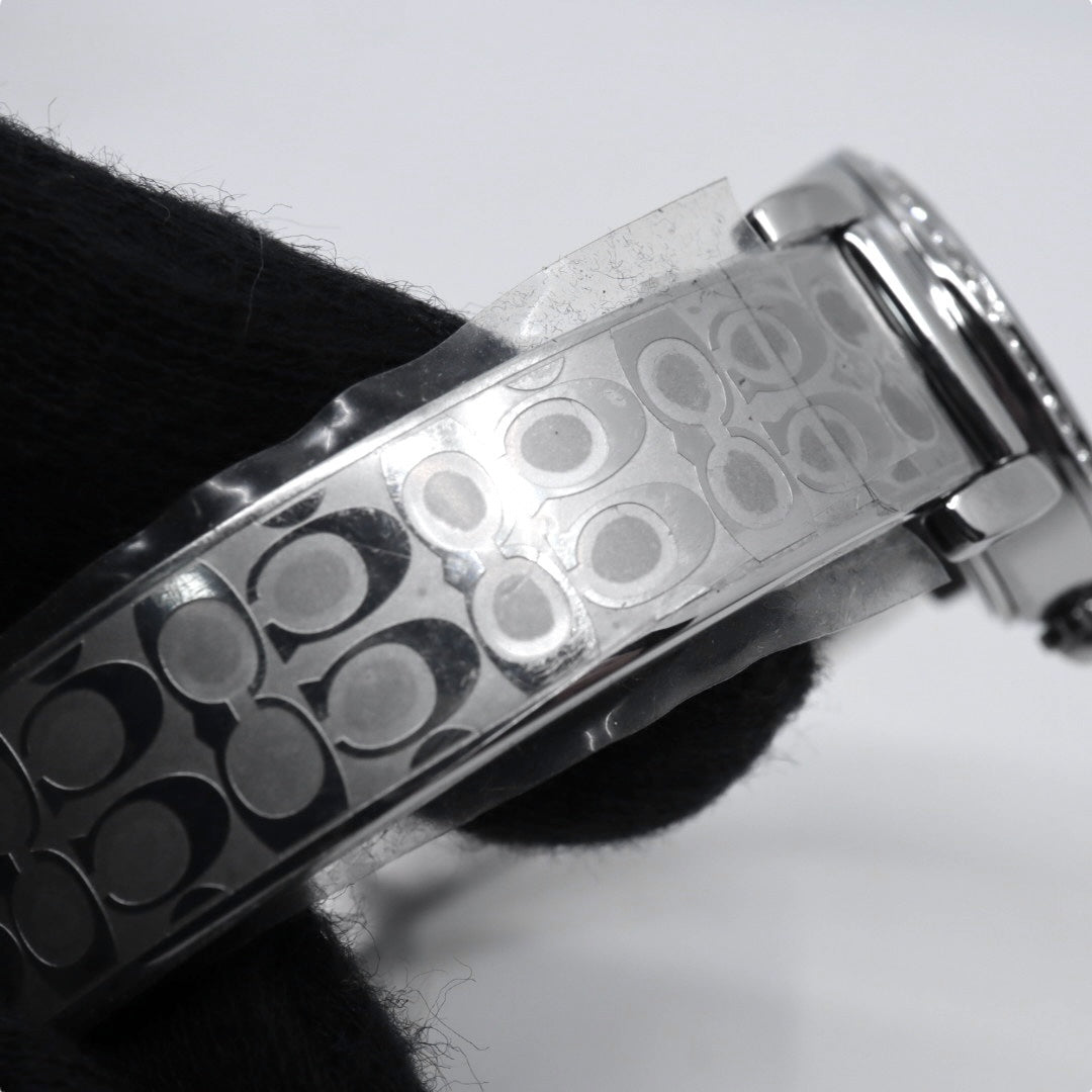 【ほぼ新品／電池交換済】コーチ COACH 腕時計 CA.66.7.95.1489S レディース クオーツ アナログ ラウンド シルバー ラインストーンベゼル シグネチャーブレスレット エレガント フェミニン ドレスウォッチ クリーニング済 G