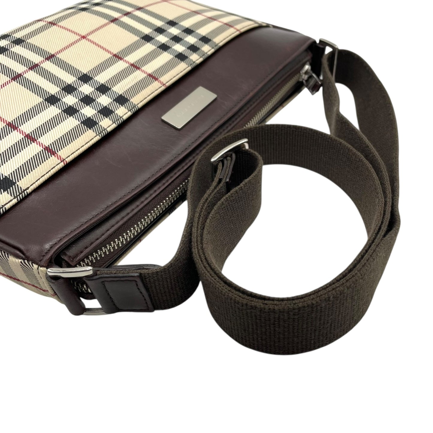 美品 バーバリー BURBERRY ショルダーバッグ ノバチェック ベージュ 茶色 ブラウン キャンバス レザー K3