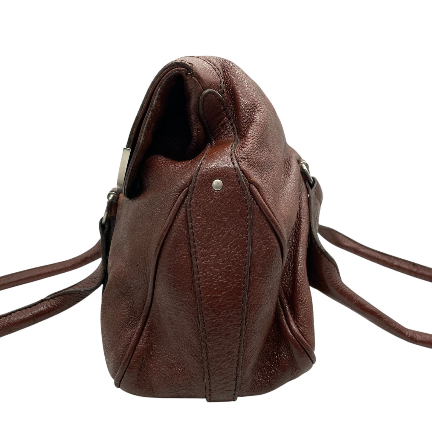 セリーヌ CELINE トートバッグ ハンドバッグ ロングハンドル フラップ 茶色 ダークブラウン レザー タッセル付き シルバー金具 K8