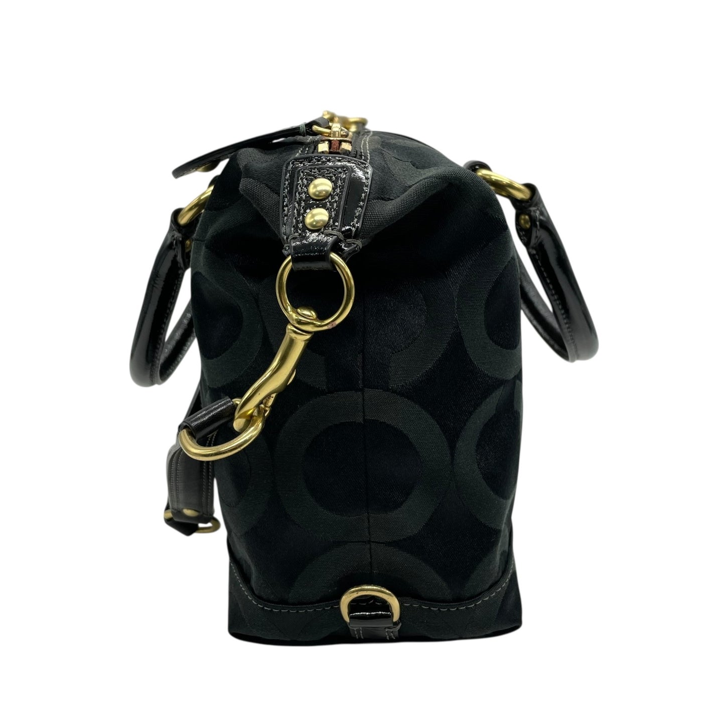 コーチ COACH 2WAY ハンドバッグ ボストンバッグ ショルダーバッグ 12947 シグネチャー 黒 ブラック ジャガード レザー 金金具 ゴールド金具 チャーム付き E5