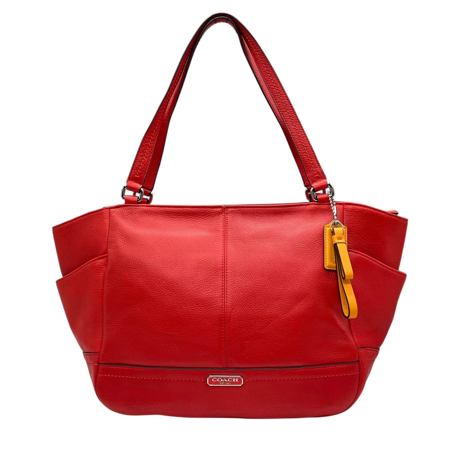 コーチ COACH トートバッグ ペブルドレザー F23284 赤 レッド 黄色 イエロー チャーム付き A4対応 通勤 通学 S24