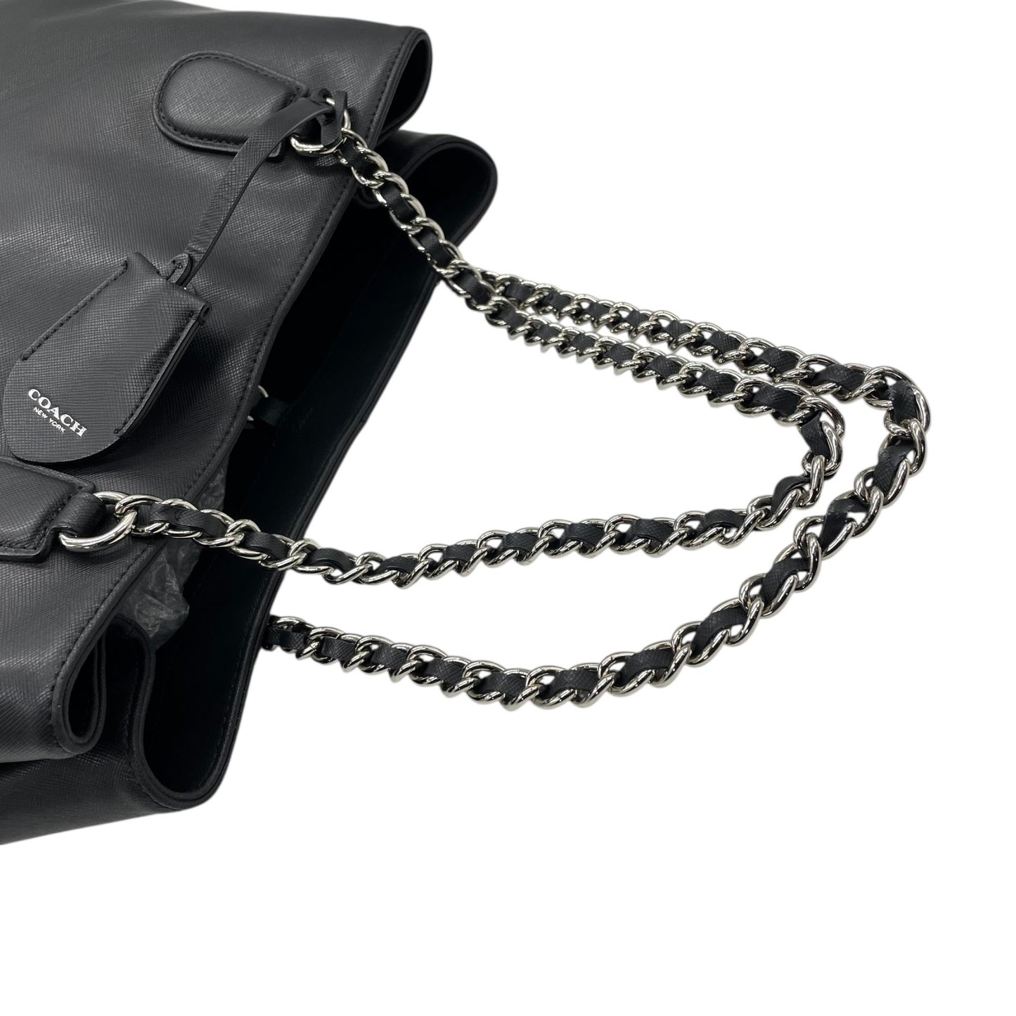 コーチ COACH トートバッグ チェーンハンドル ショルダー 肩掛け ロングハンドル F31752 黒 ブラック レザー クロシェット シルバー金具 A4対応 通勤 通学 U12