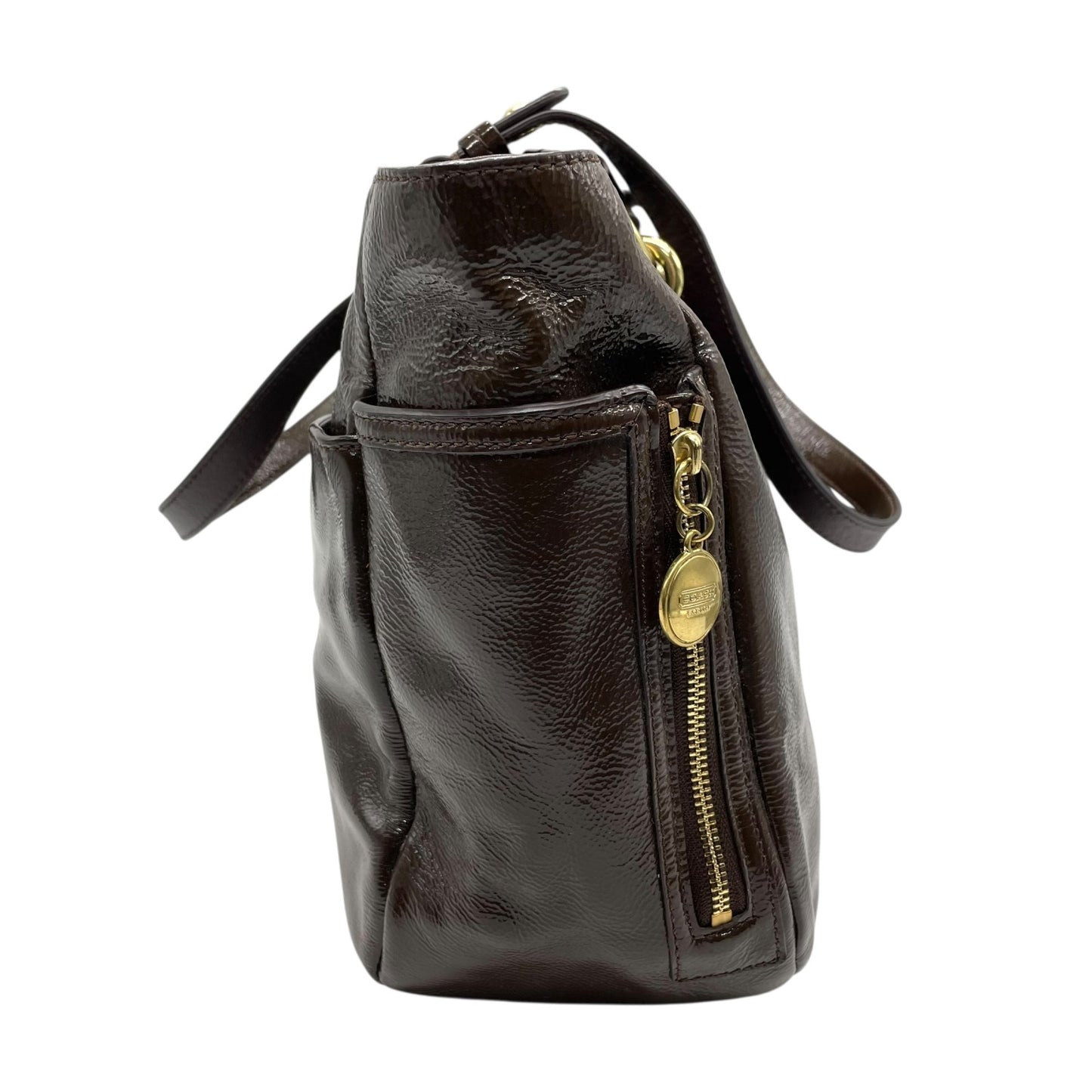 コーチ COACH トートバッグ パテントレザー F20431 茶色 ブラウン 金金具 ゴールド金具 チャーム付き A4対応 通勤 通学 S93