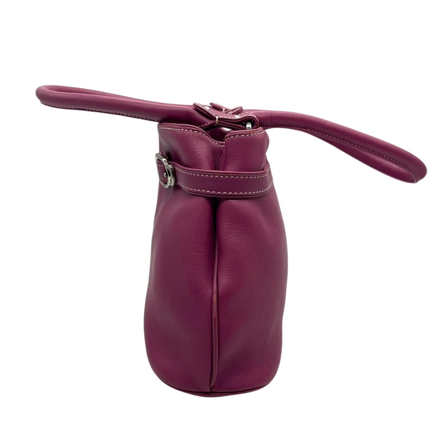 コールハーン COLE HAAN ハンドバッグ ロングハンドル レザー パープル ピンク シルバー金具 ステッチデザイン 上品カラー T3