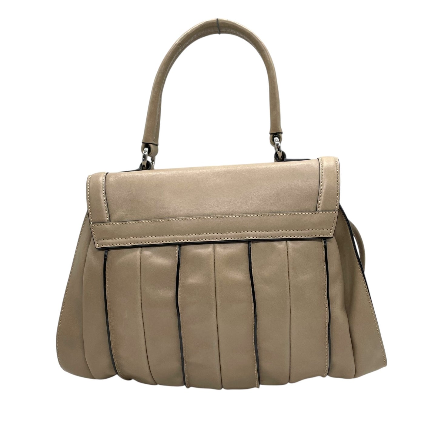 美品 ルポ LUPO ハンドバッグ グレージュ ベージュ レザー ショルダーストラップ付 肩掛け 2WAY フラップデザイン 上品カラー C6