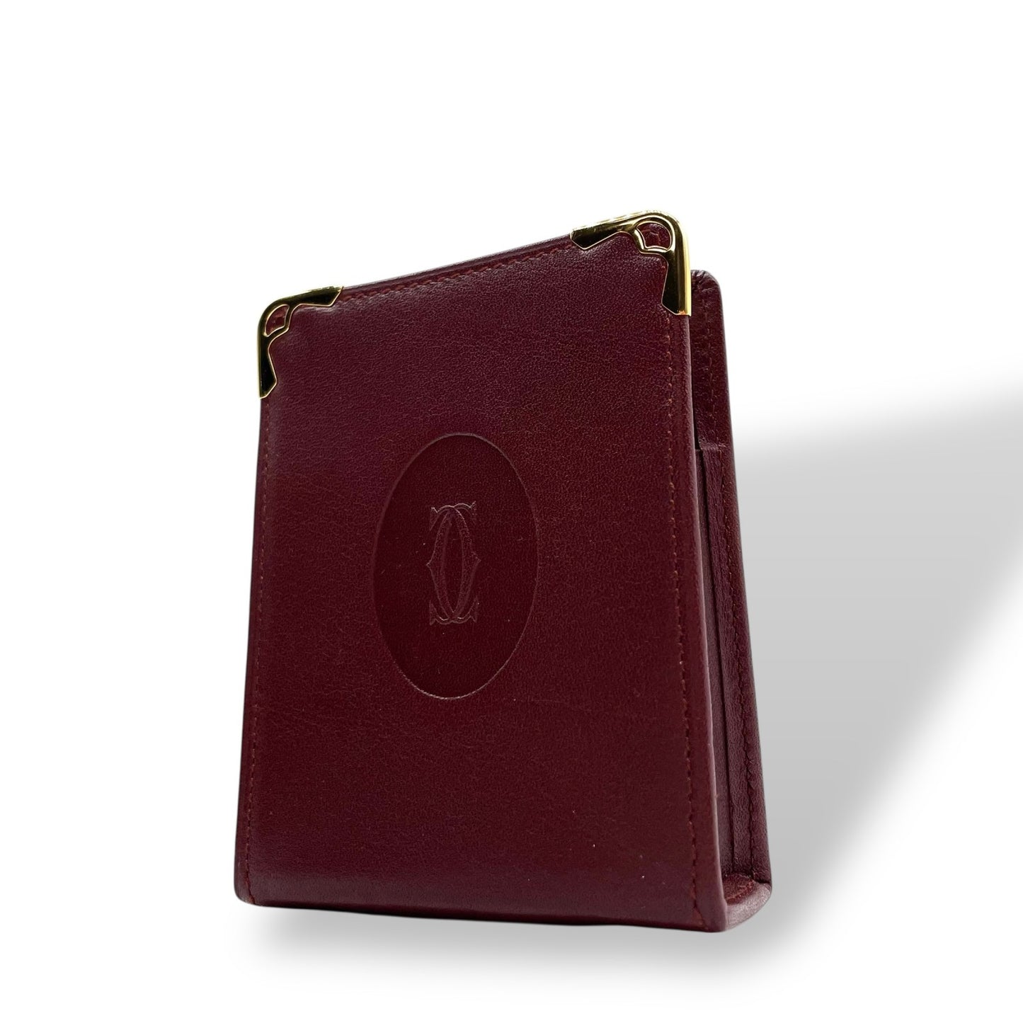 カルティエ Cartier マストライン レザー シガレットケース 小物入れ ワインレッド ボルドー ゴールド金具 金金具 ロゴ刻印 ヴィンテージ メンズ レディース W4