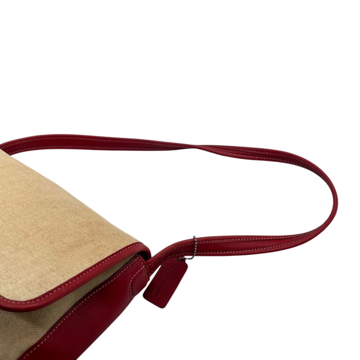 コーチ COACH キャンバス レザー ショルダーバッグ ワンショルダー 6114 ベージュ 赤 レッド フラップデザイン ロゴチャーム付き 上品カラー U17