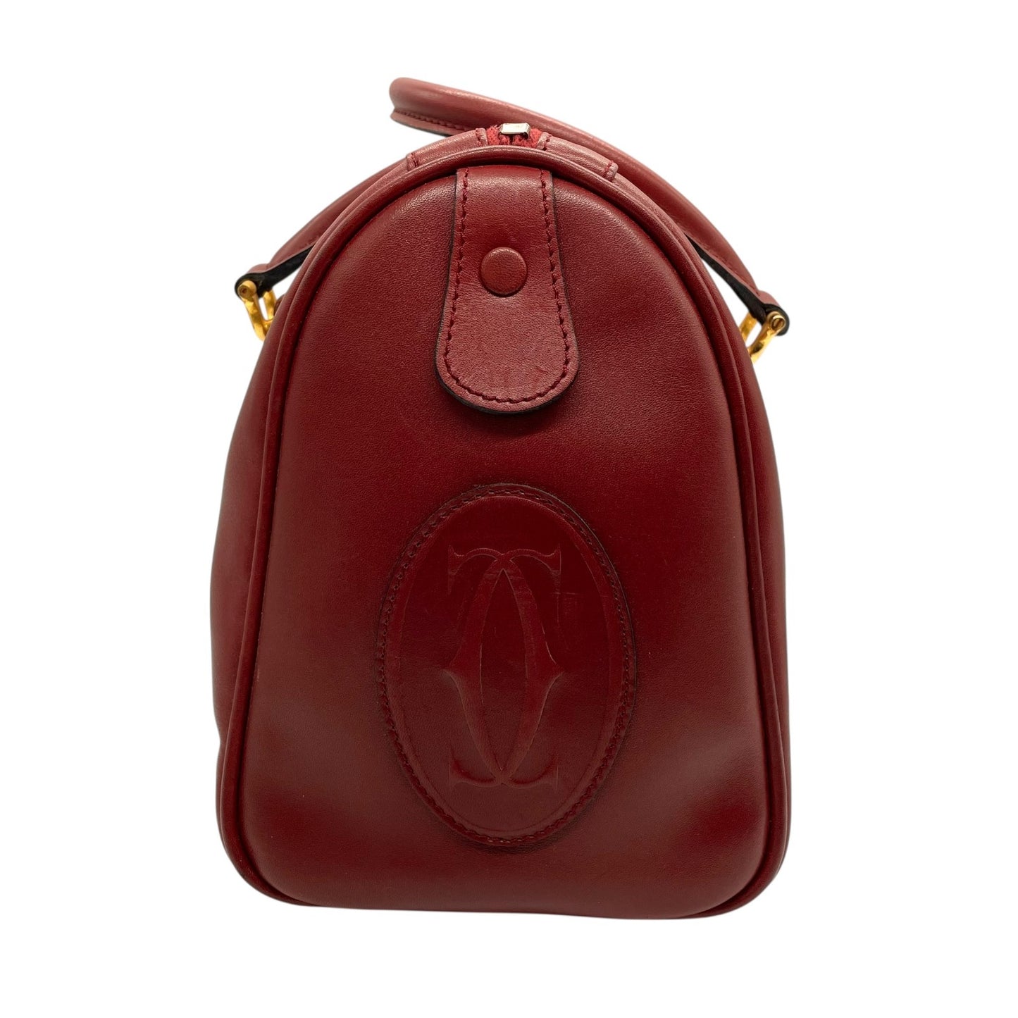 カルティエ Cartier マストライン ハンドバッグ ミニボストン ボルドー ワインレッド 赤 レザー ゴールド金具 2Cモチーフ 南京錠 レディース B