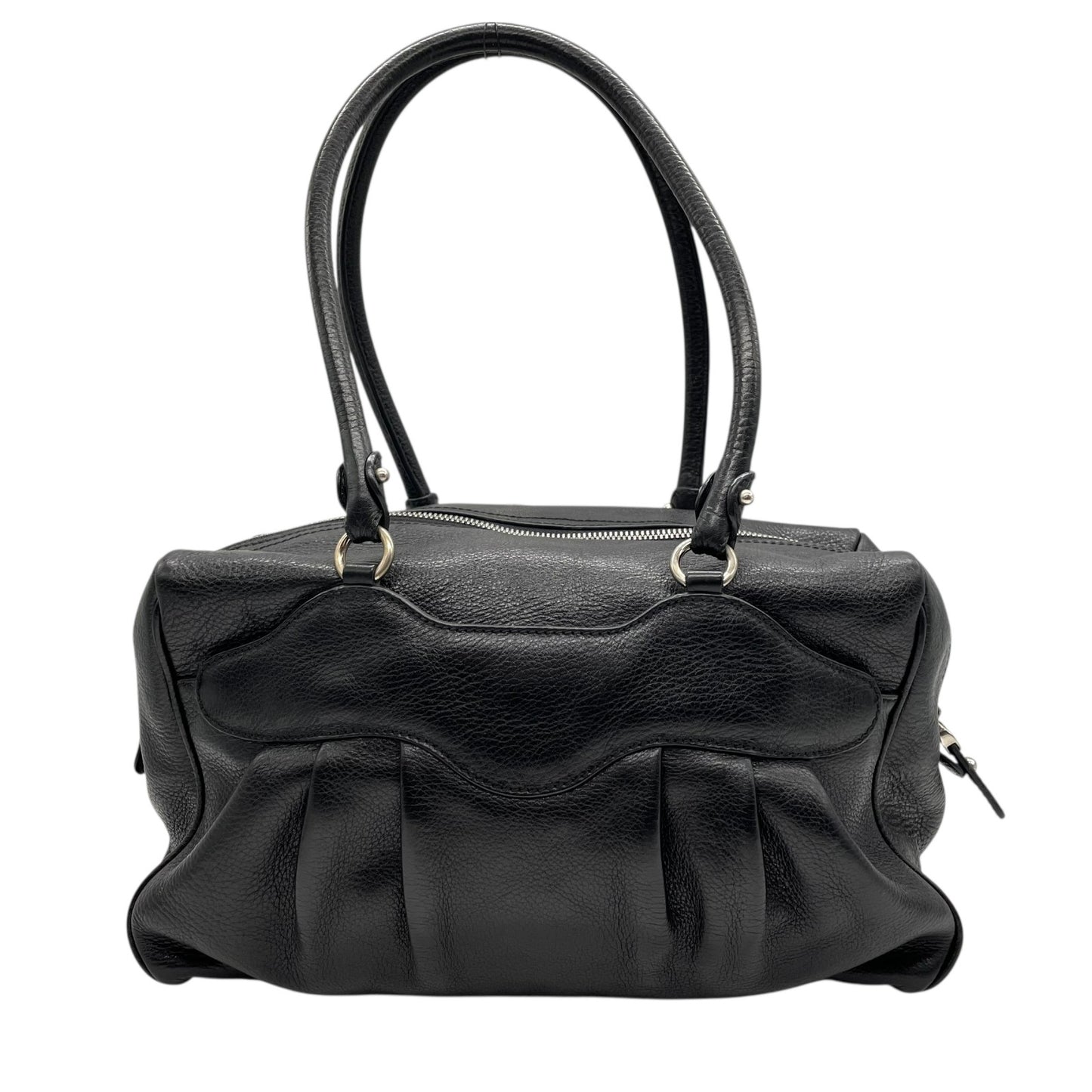 美品 サルヴァトーレ フェラガモ Salvatore Ferragamo ガンチーニ ハンドバッグ ミニボストン ワンショルダー ブラック 黒 NERO レザー シルバー金具 ロゴ 肩掛け可 レディース A