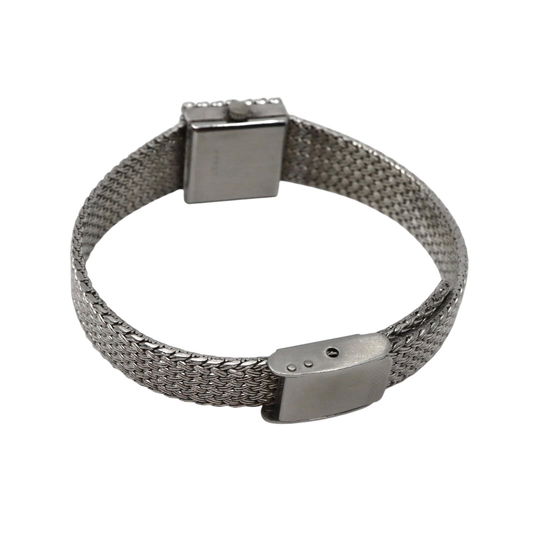 【美品/電池交換済】イエマ YEMA 腕時計 P7307 レディース スクエア ラインストーンベゼル クオーツ シルバー メッシュベルト ブレスレット ジュエリーウォッチ ドレスウォッチ アンティーク ビンテージ クラシック エレガント G10