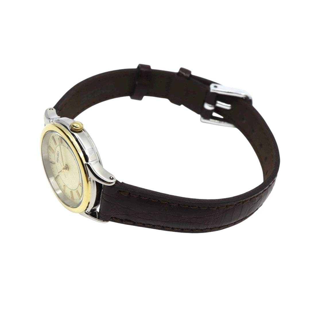 SEIKO セイコー 7N01-6881 ゴールドトーン ベゼル テクスチャー文字盤 クォーツ レディース ステンレス レザーベルト 上品 エレガント ウォッチ G11