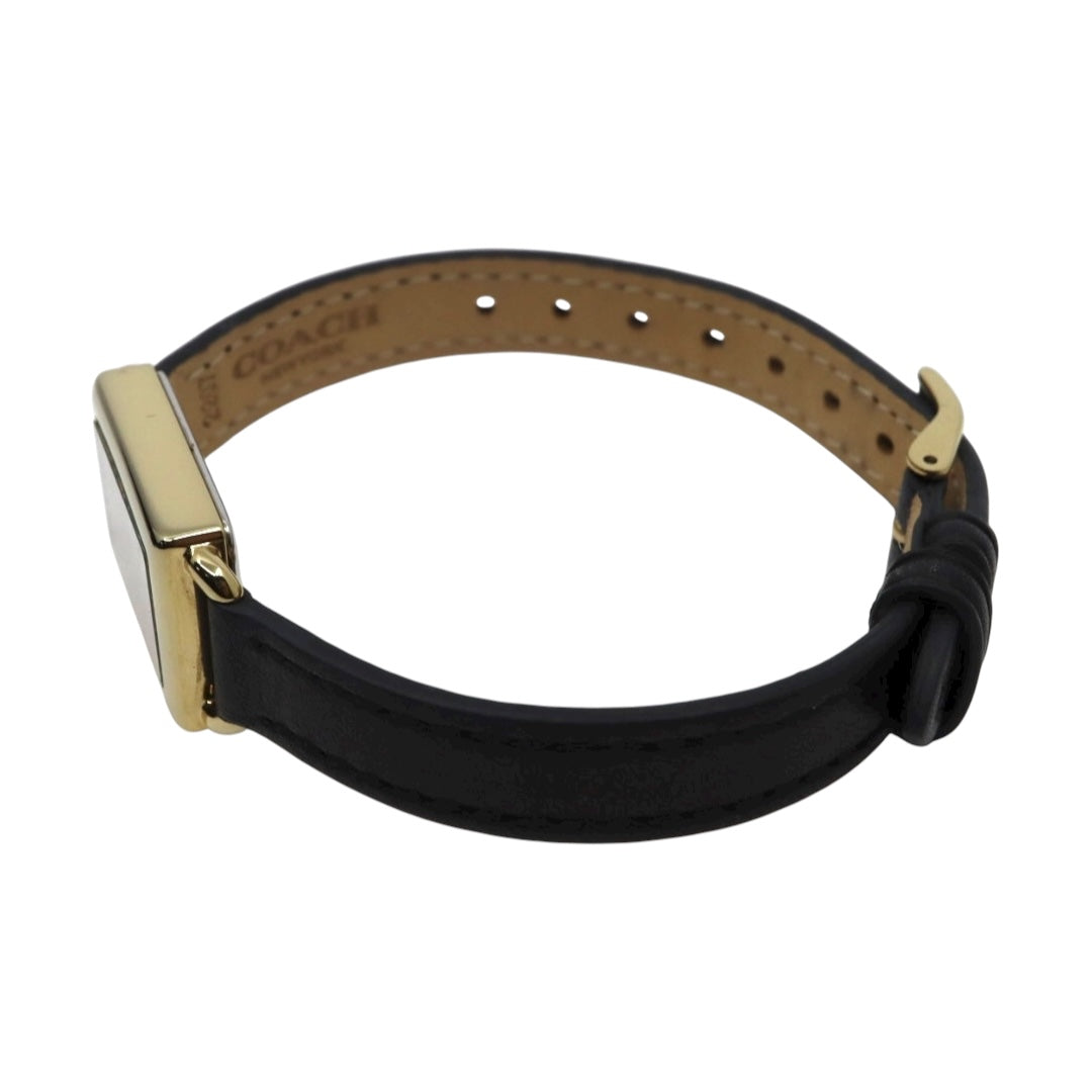 【美品】コーチ COACH 腕時計 レディース Cadie キャディ ゴールド シルバー ブラック レザー レクタンギュラー スクエア CA.144.7.34.3634 クォーツ アナログ 2針 シンプル クラシック エレガント 上品 アールデコ調 G11
