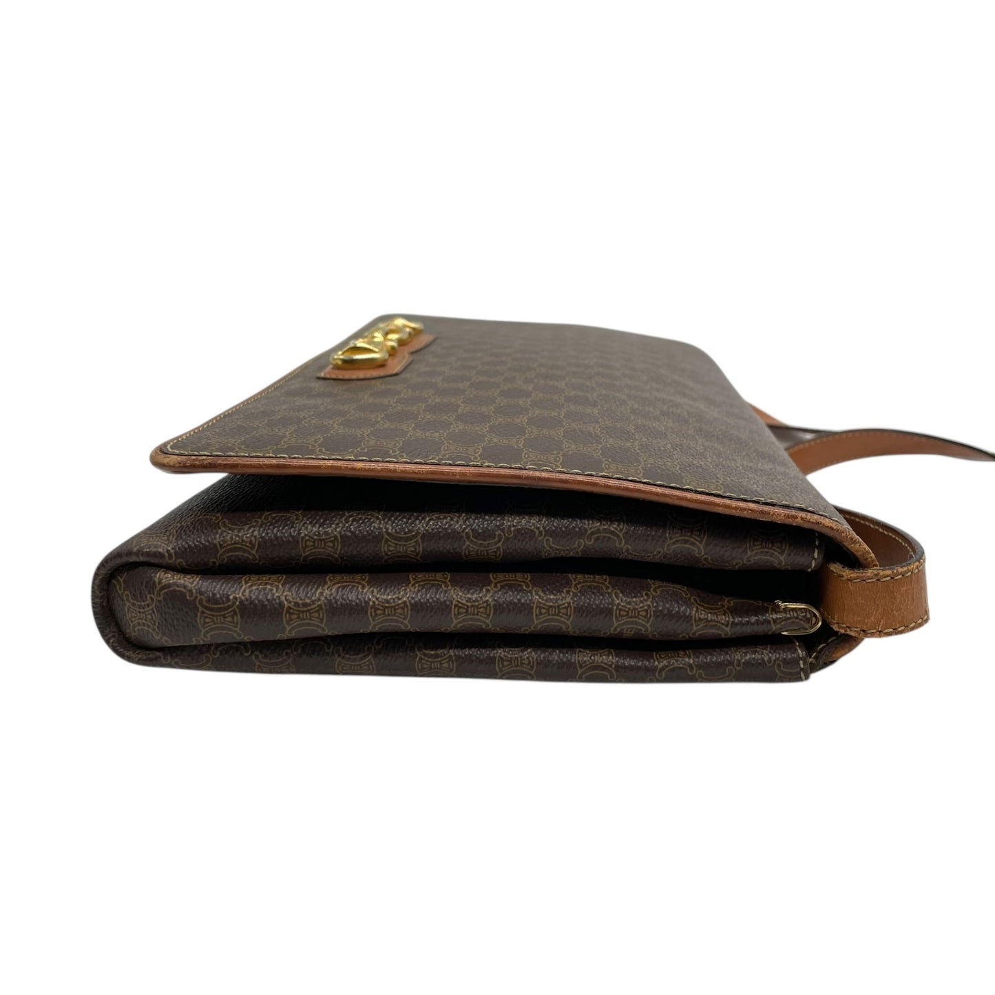 CELINE セリーヌ マカダム ショルダーバッグ ヴィンテージ オールドセリーヌ PVC レザー ゴールド金具 フラップデザイン 1980s 1990s クラシック クロスボディ k1