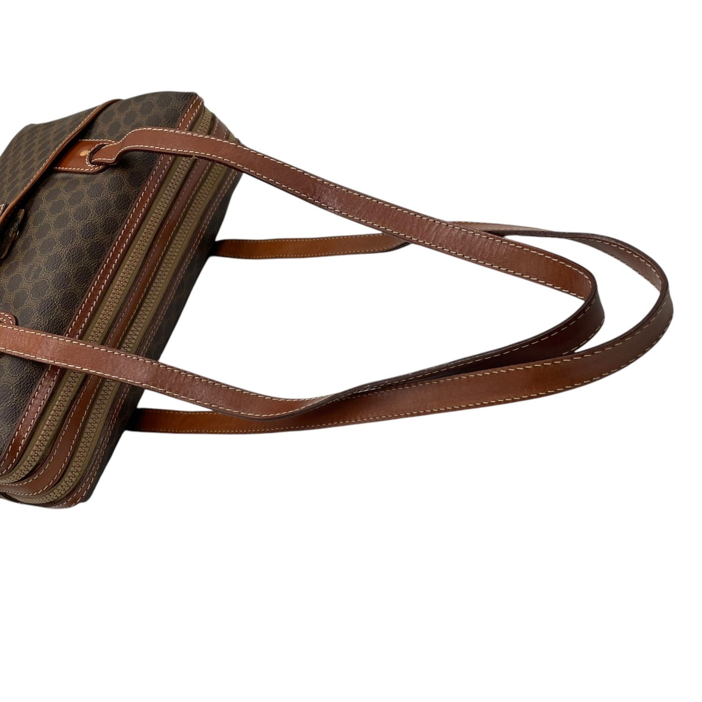 CELINE セリーヌ オールドセリーヌ マカダム柄 ハンドバッグ ショルダーバッグ ワンショルダー 肩掛け PVC レザー 本革 ブラウン 茶色 ゴールド金具 ファスナー開閉 ヴィンテージ K12