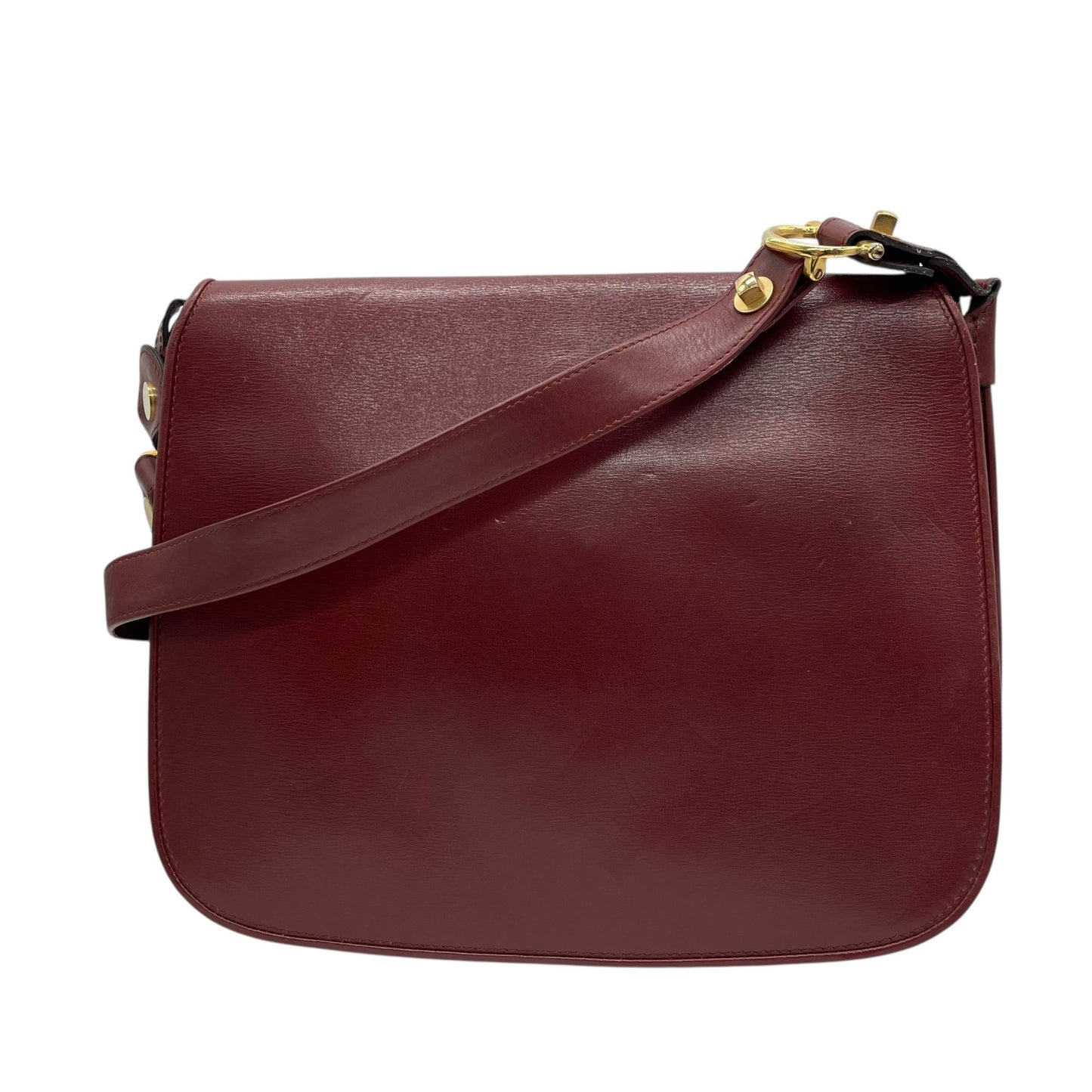 Authentic Cartier Must Line Shoulder Bag Crossbody Burgundy Wine Red Gold Hardware Leather Vintage Women's