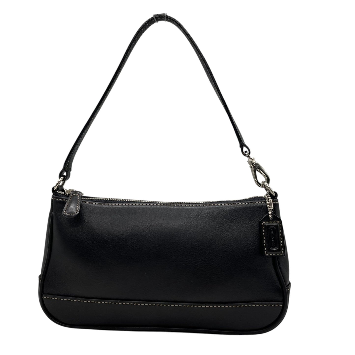 極美品 COACH コーチ アクセサリーポーチ ハンドバッグ ミニバッグ ブラック 黒 オールレザー 本革 7785 レディース ファスナー開閉 シルバー金具 K2