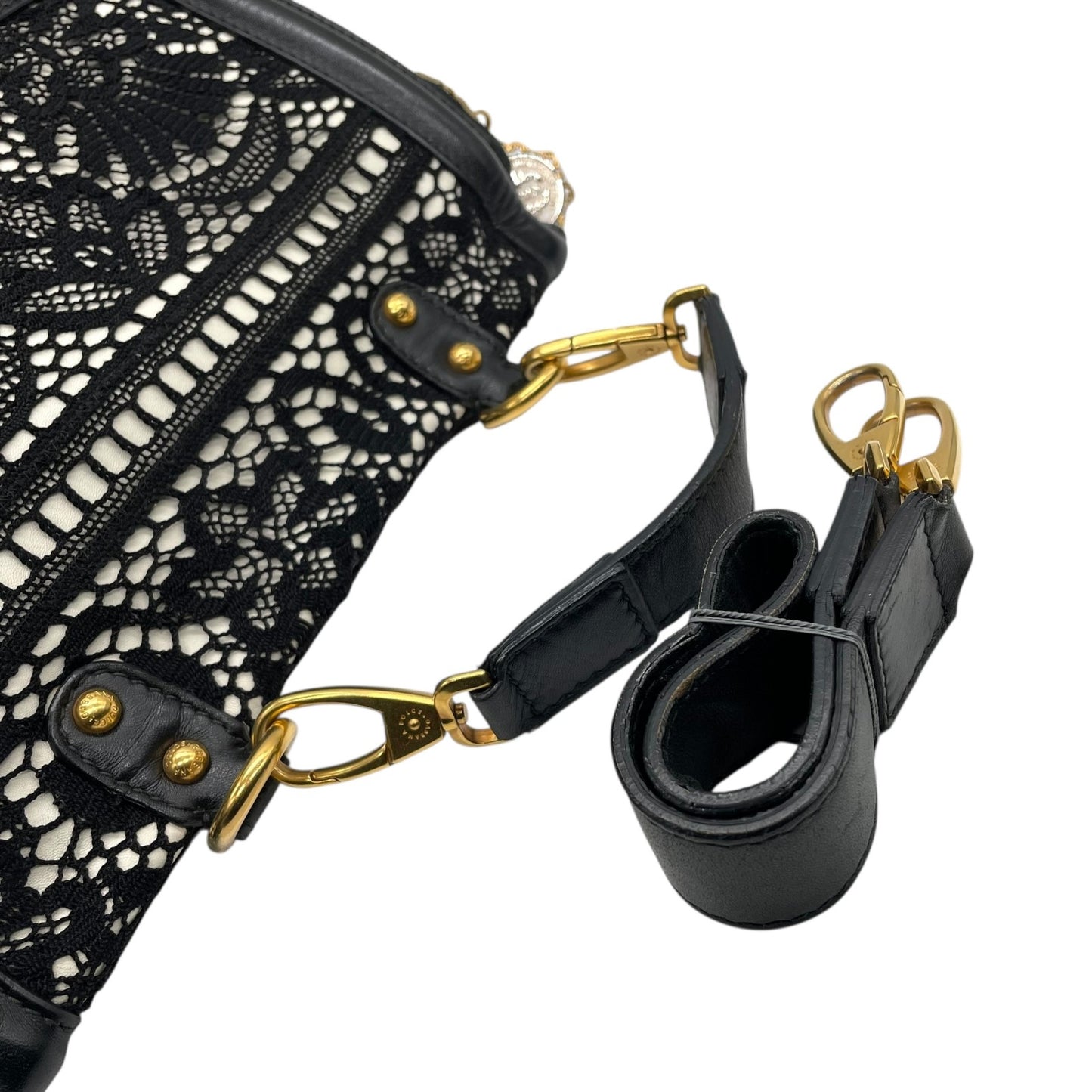 Authentic DOLCE&GABBANA Sicily Heritage 2WAY Handbag Tote Shoulder Bag Black White Ivory Lace Leather Gold Hardware Women's