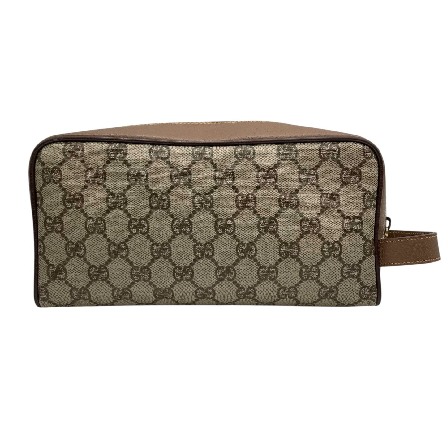 Authentic GUCCI Old GG Supreme Clutch Bag Second Bag Brown Leather PVC Gold Hardware Unisex Vintage