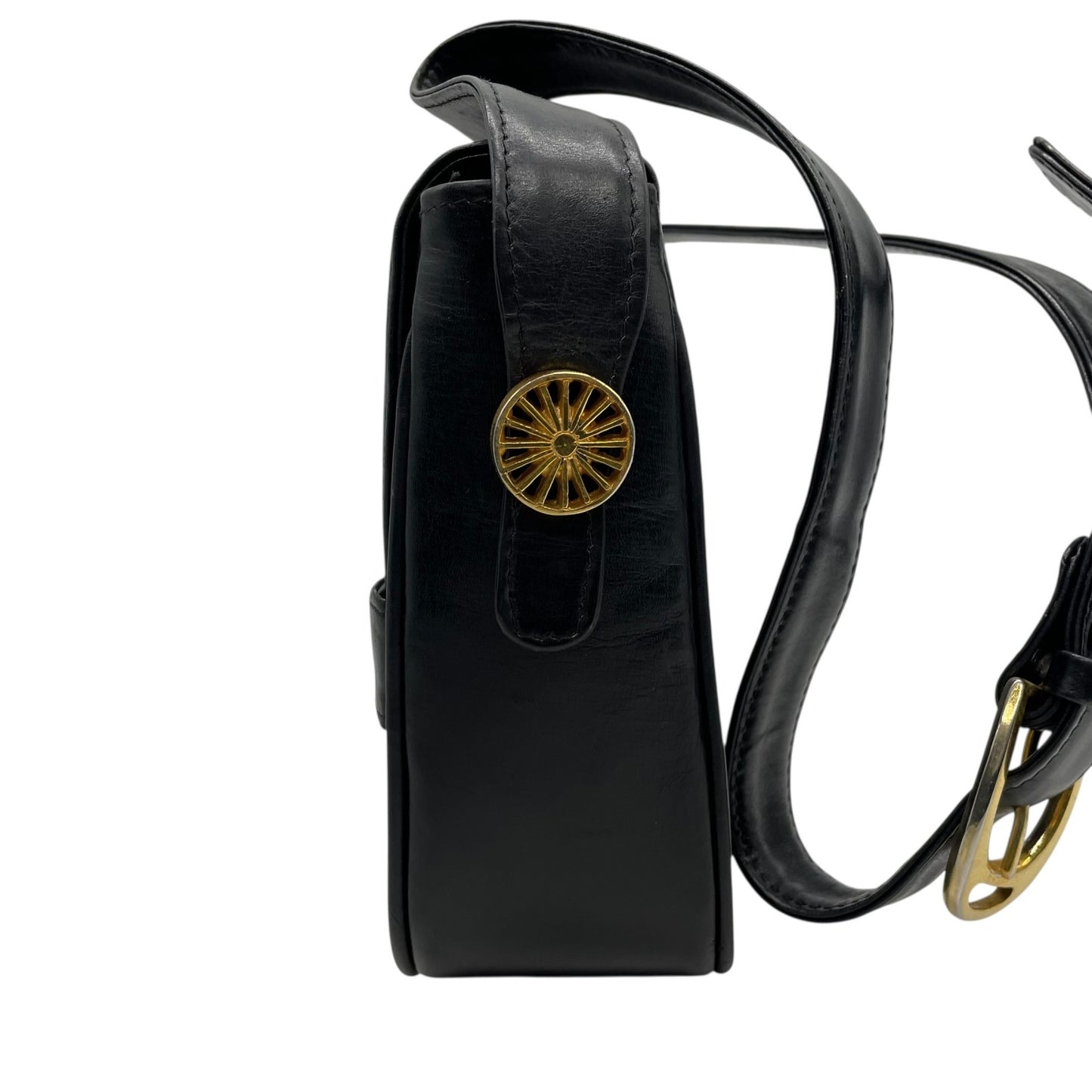 Authentic CELINE Shoulder Bag Black Leather Horse Carriage Gold Hardware Vintage Women's Crossbody