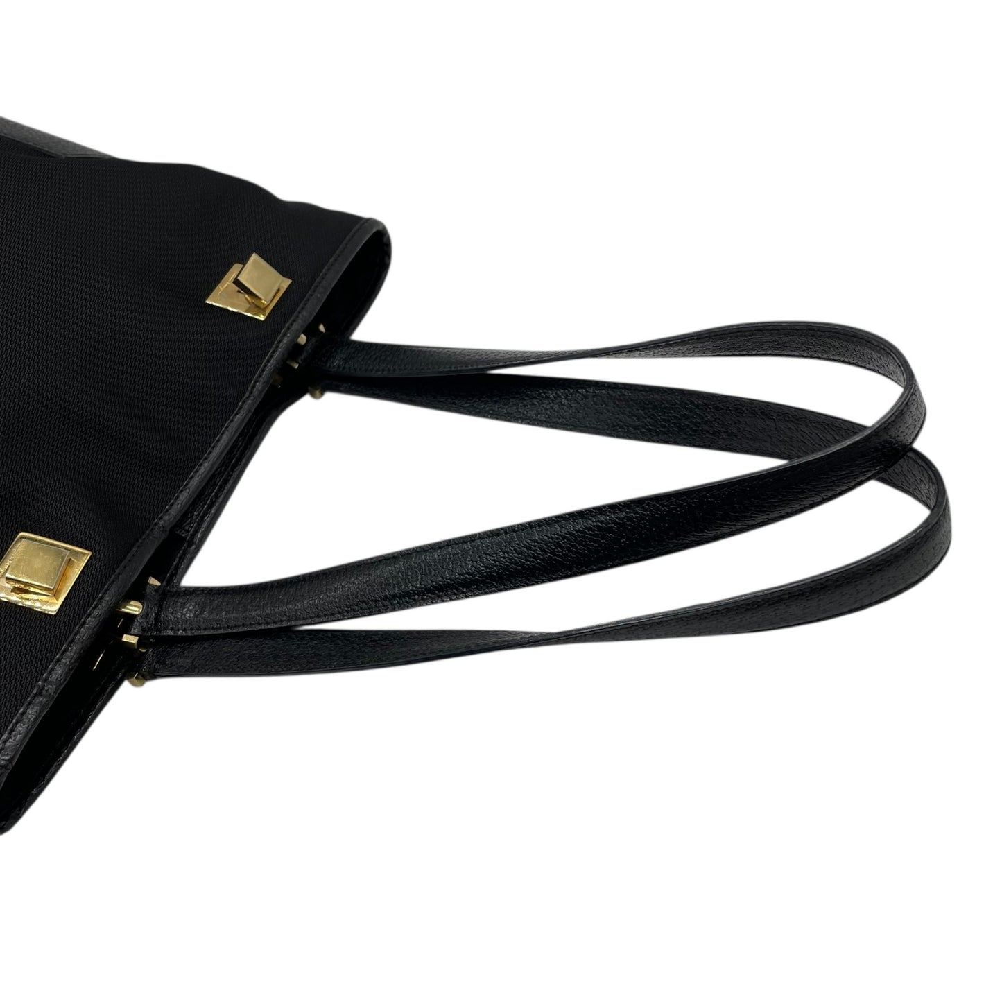 Authentic Salvatore Ferragamo DH-21 Tote Bag Canvas Leather Black Gold Hardware Women's Shoulder Bag