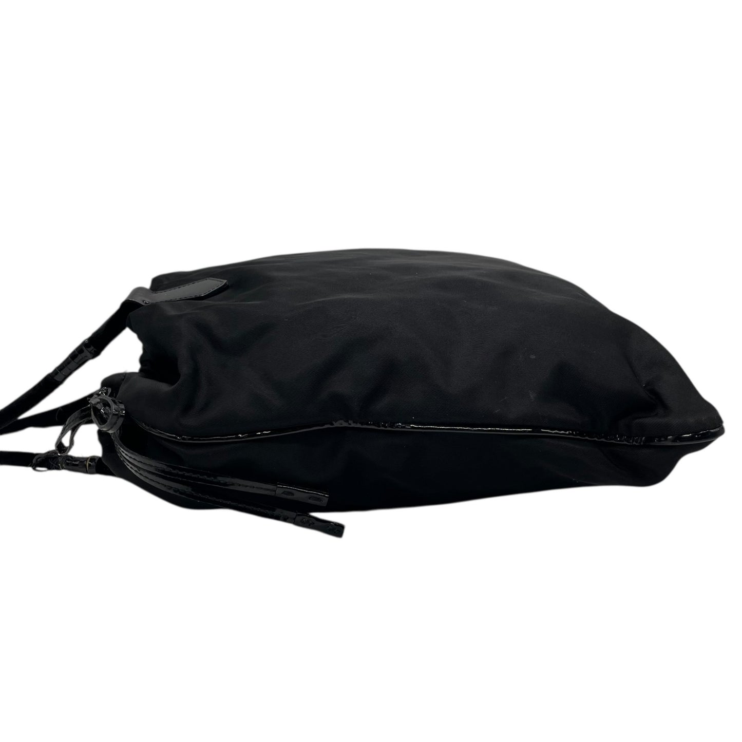 Authentic PRADA Black Handbag Tote Triangular Logo Plate Nylon Patent Leather Silver Hardware Shoulder Bag Men's Women's