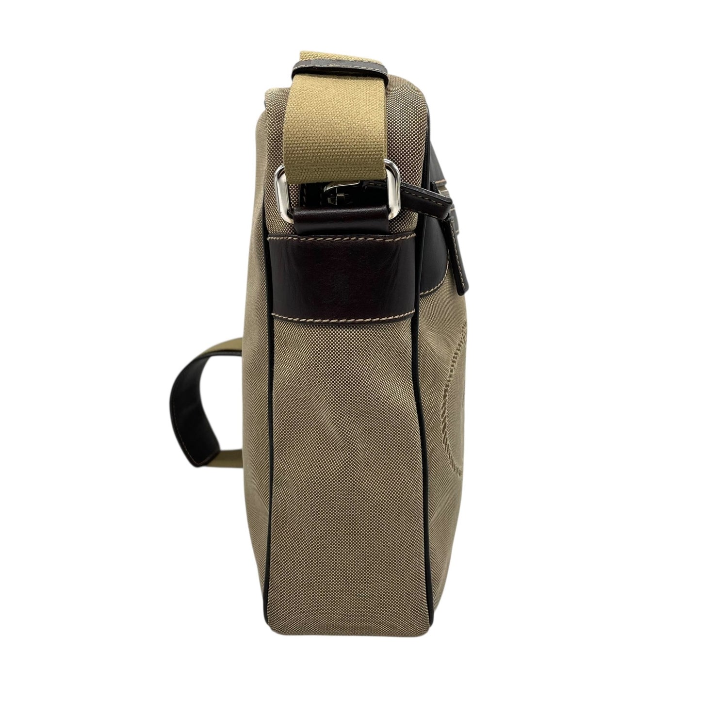 美品 PRADA プラダ ショルダーバッグ ジャガード VA0644 キャンバス レザー ベージュ ブラウン シルバー金具 斜め掛け可 クロスボディ ロゴ メンズ レディース Q