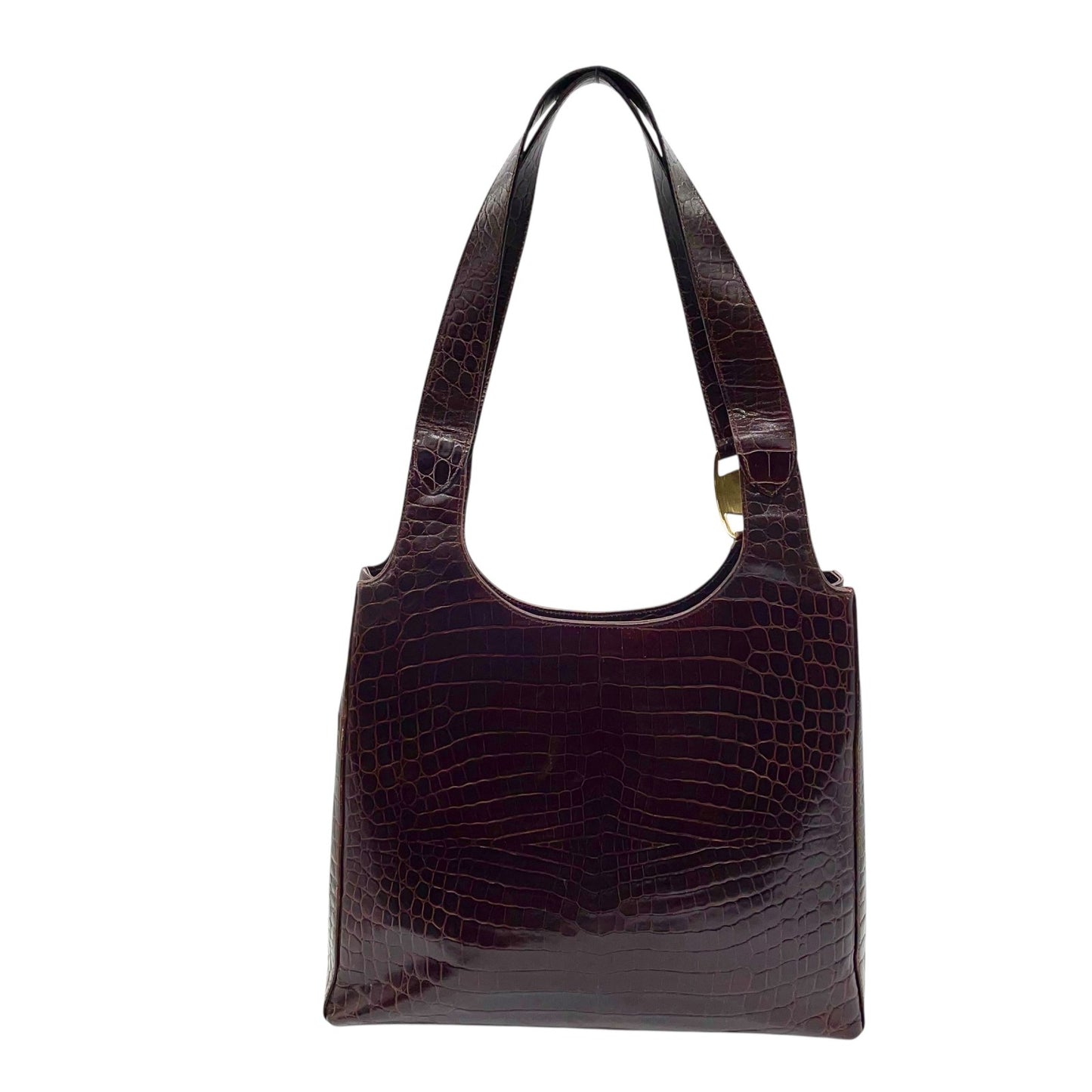 美品 Salvatore Ferragamo サルヴァトーレフェラガモ トートバッグ ハンドバッグ ヴァラ クロコ型押し 茶 ブラウン ゴールド金具 ワンショルダー 肩掛け可 ヴィンテージ レディース B