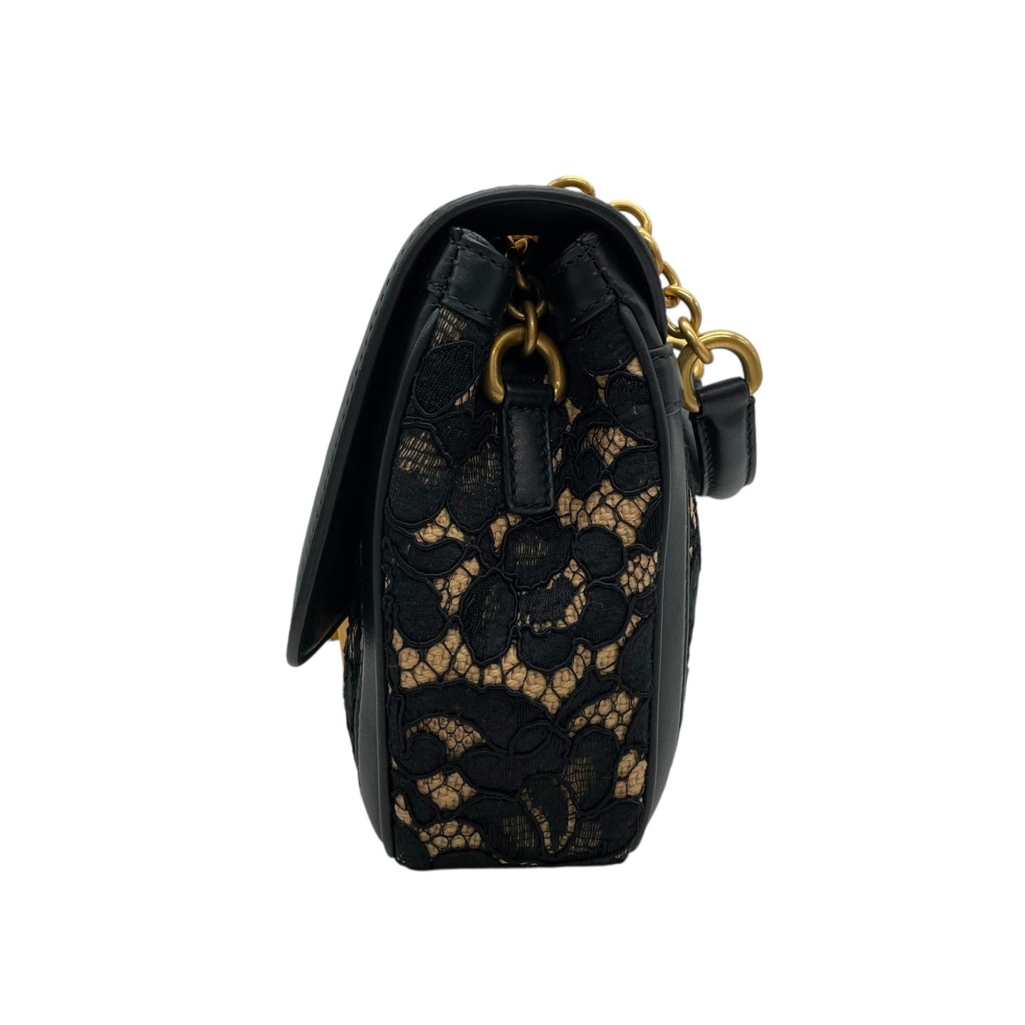 極美品 DOLCE&GABBANA ドルチェ＆ガッバーナ ドルガバ Miss Dolce 2WAY ハンドバッグ ショルダーバッグ レース レザー ベージュ ブラック 黒 レディース D&G ゴールド金具 パドロック 斜め掛け可 内側レオパード C