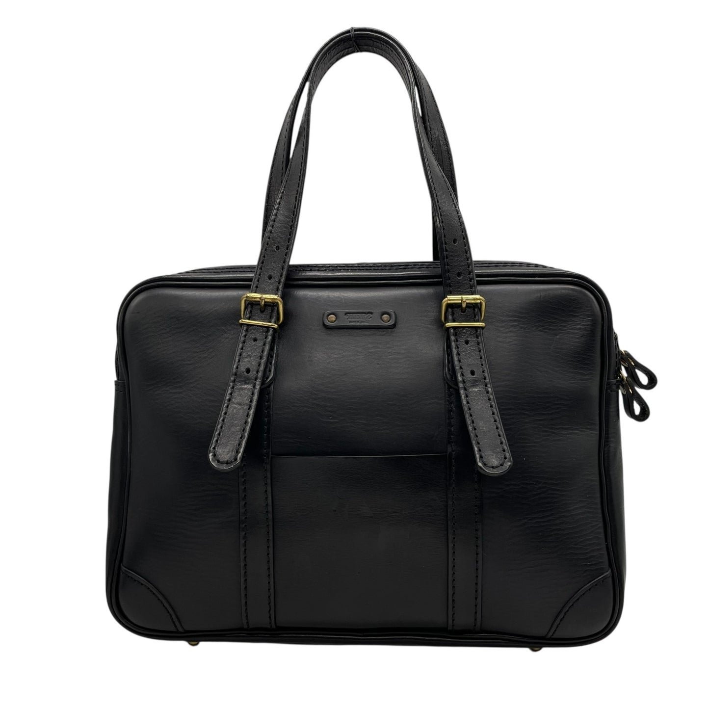 美品 Herz ヘルツ 二本手 ビジネスバッグ ブリーフケース 書類鞄 黒 ブラック レザー 日本製 ゴールド金具 A4対応 BW-57 メンズ レディース C