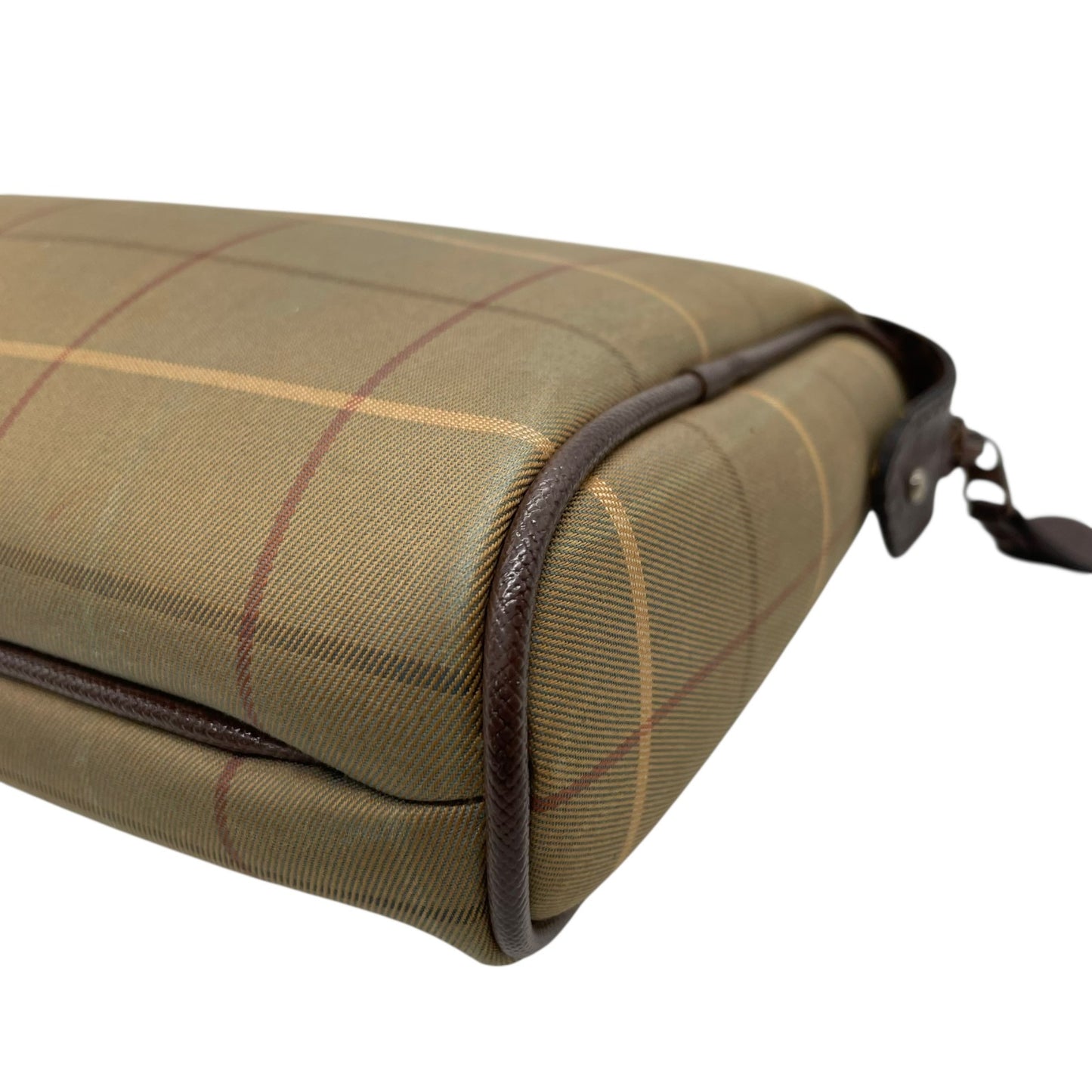 Burberry バーバリー クラッチバッグ セカンドバッグ ポーチ カーキ ブラウン ブラウン金具 キャンバス レザー ファスナー開閉 チェック柄 ホースロゴ メンズ レディース ヴィンテージ U4
