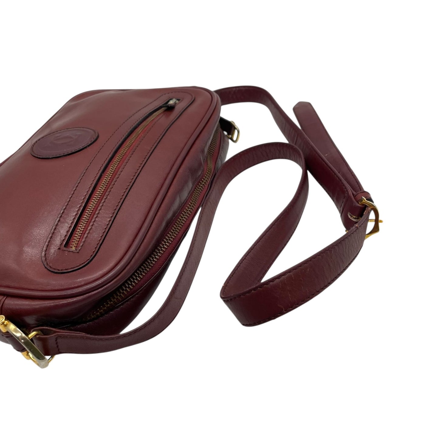 Cartier カルティエ マストライン ショルダーバッグ 赤 ボルドー ワインレッド レザー ゴールド金具 ファスナー開閉 肩掛け可 レディース ヴィンテージ K10