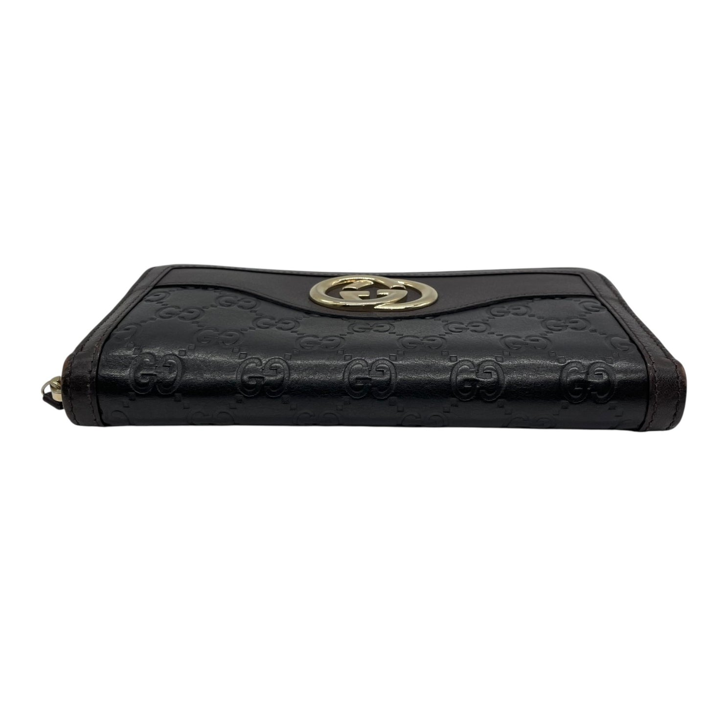 Authentic GUCCI Long Wallet Guccissima Black Brown Bicolor Leather Gold Interlocking G