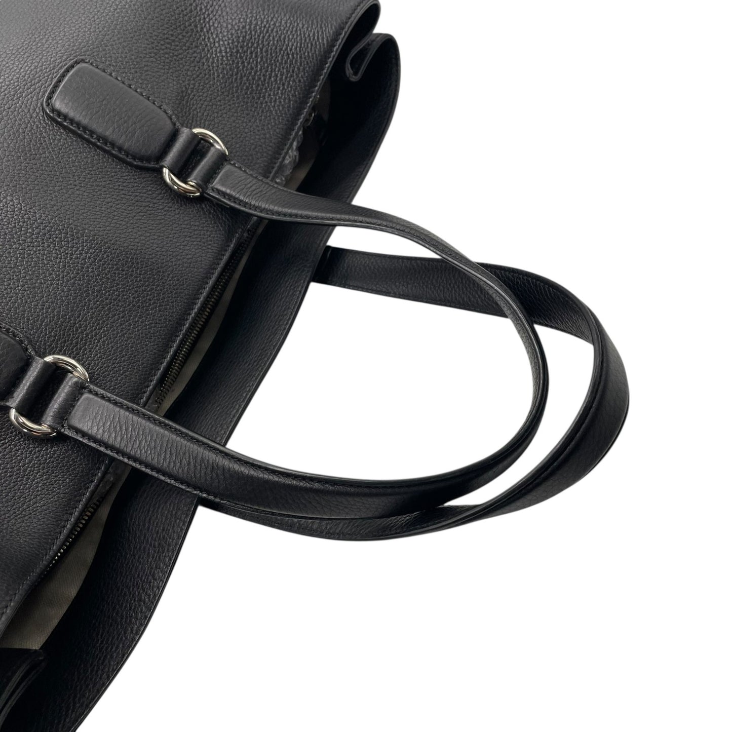 Authentic GUCCI Soho Tote Bag Black Leather Silver GG Logo Interlocking G Shoulder