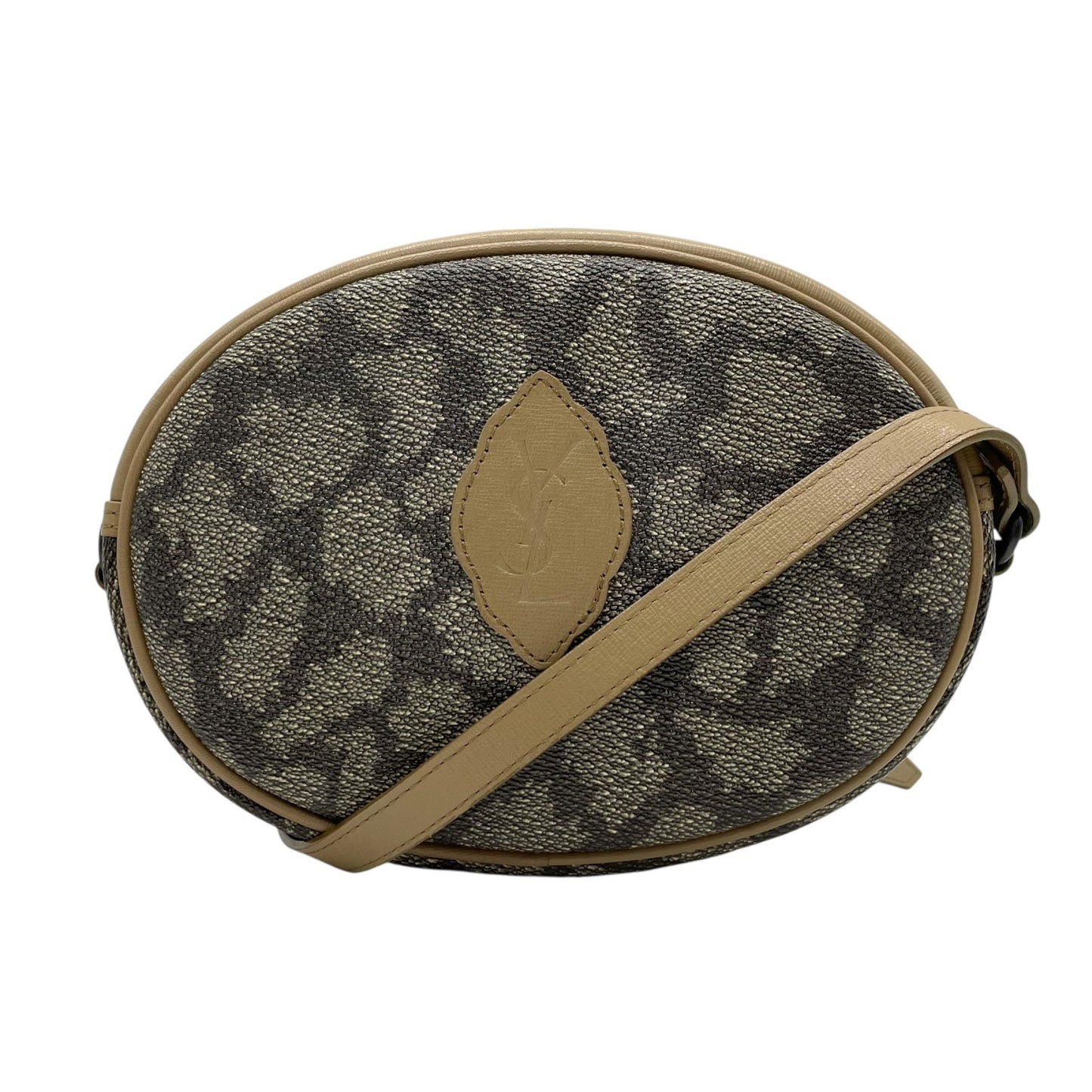 Authentic YVES SAINT LAURENT Giraffe Pattern Camera Bag Shoulder Gray Brown Vintage Women