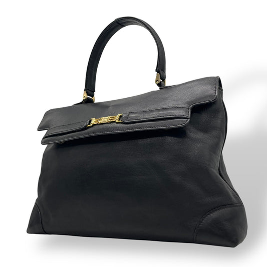 Authentic CELINE Black Leather Vintage Retro Handbag Gold Hardware Belt Design Old Celine Women Formal Bag