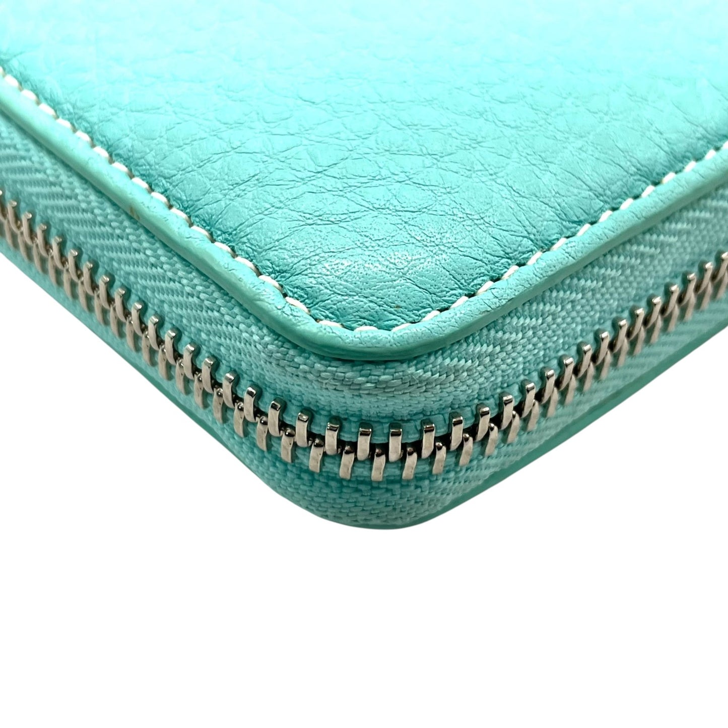 Authentic Tiffany & Co. Long Wallet Round Zipper Leather Silver Hardware with Box