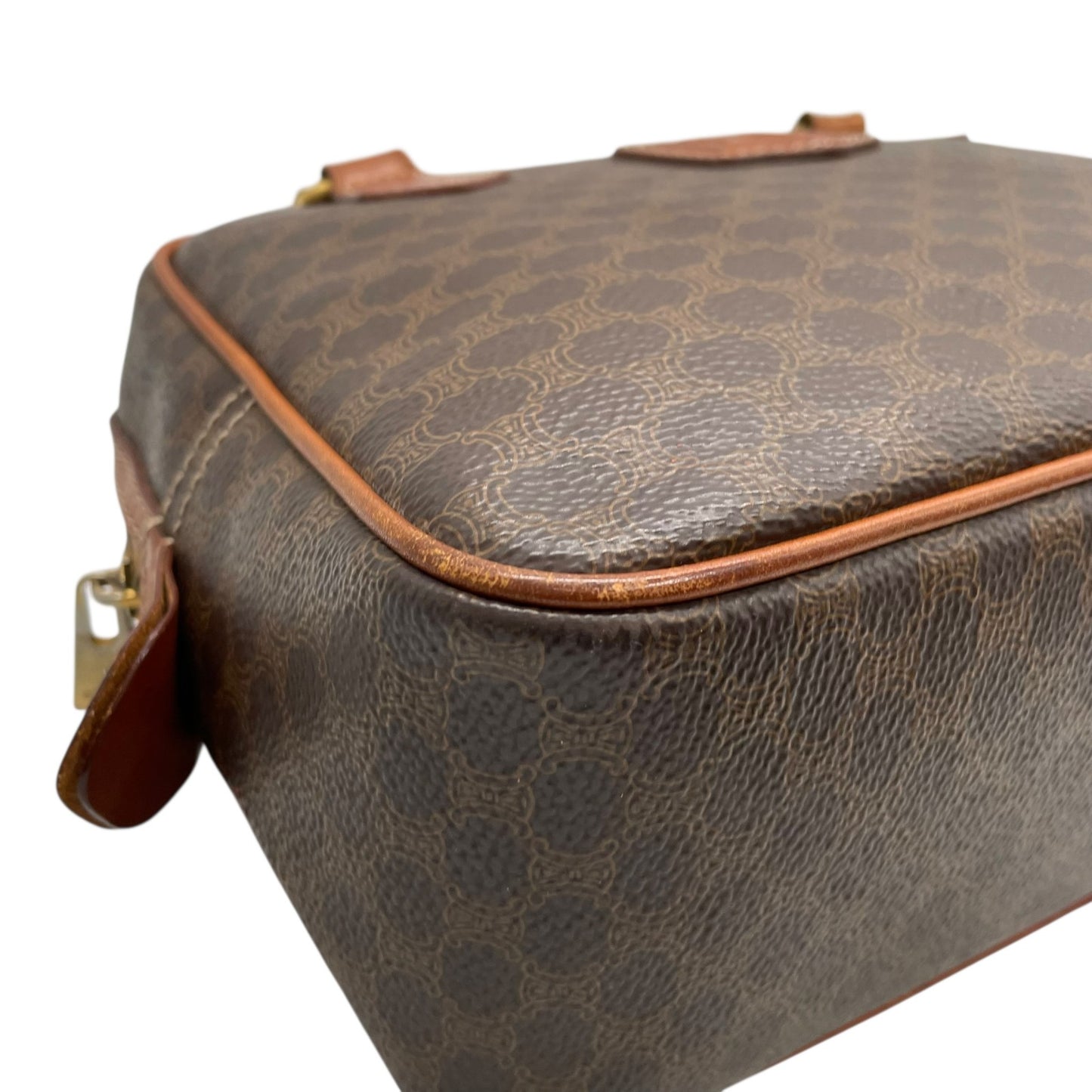 CELINE セリーヌ マカダム 2WAY ハンドバッグ ショルダーバッグ PVC レザー 茶 ブラウン ゴールド金具 斜め掛け可 レディース ヴィンテージ D3