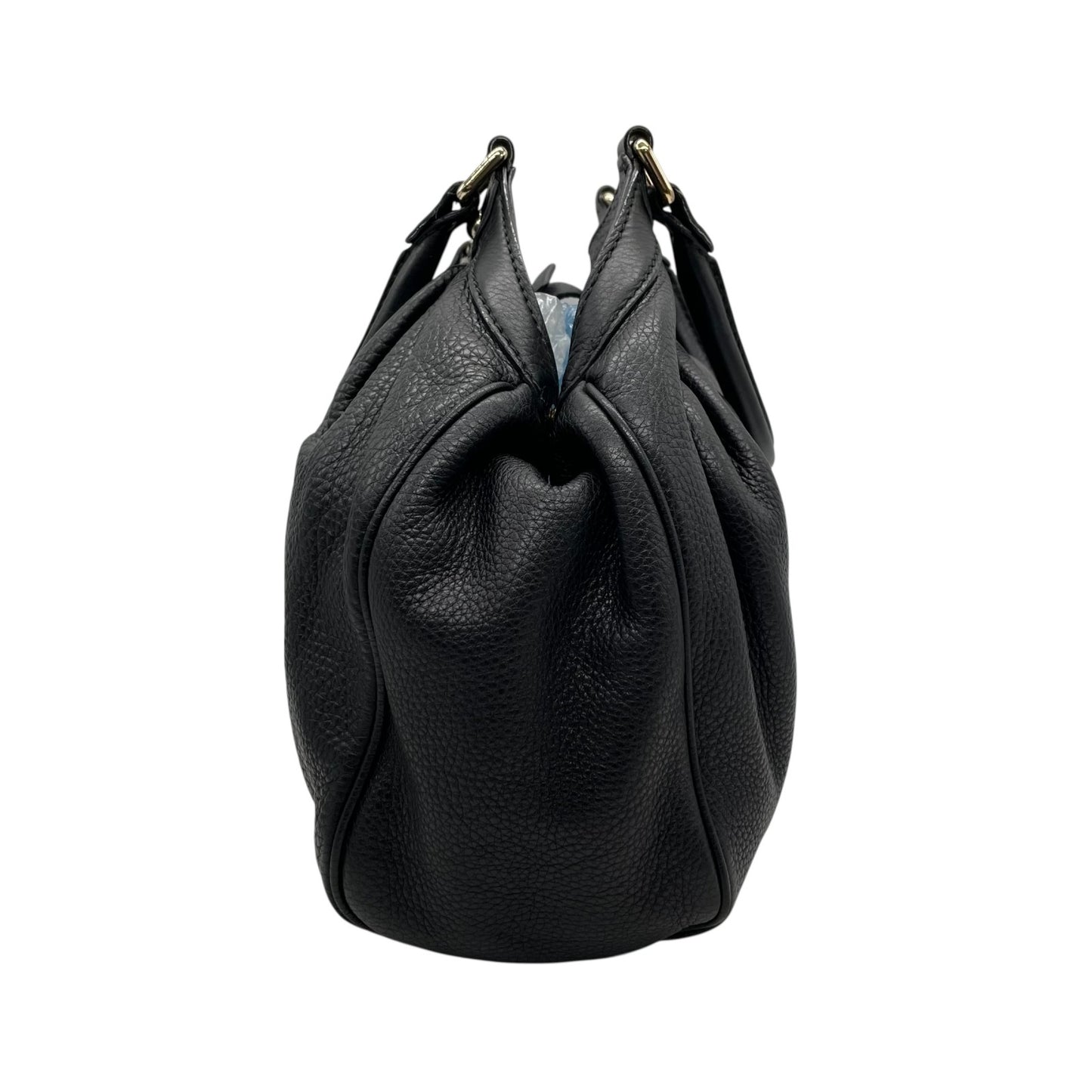 美品 GUCCI グッチ スーキー ハンドバッグ 黒 ブラック レザー シボ革 ゴールド金具 ギャザー インターロッキングG チャーム ヴィンテージ ホーボー レディース Z3