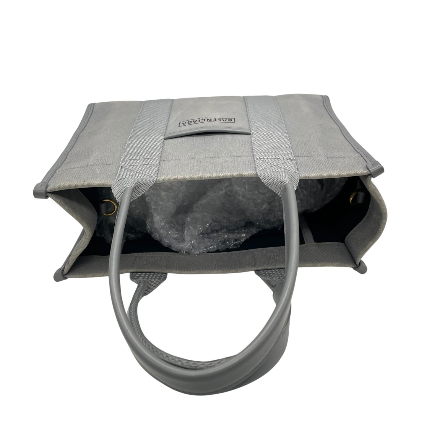 BALENCIAGA バレンシアガ ハードウェア スモール トートバッグ 2way ショルダーバッグ グレー キャンバス レザー ゴールド金具 ロゴ 671402 斜め掛け可 レディース B