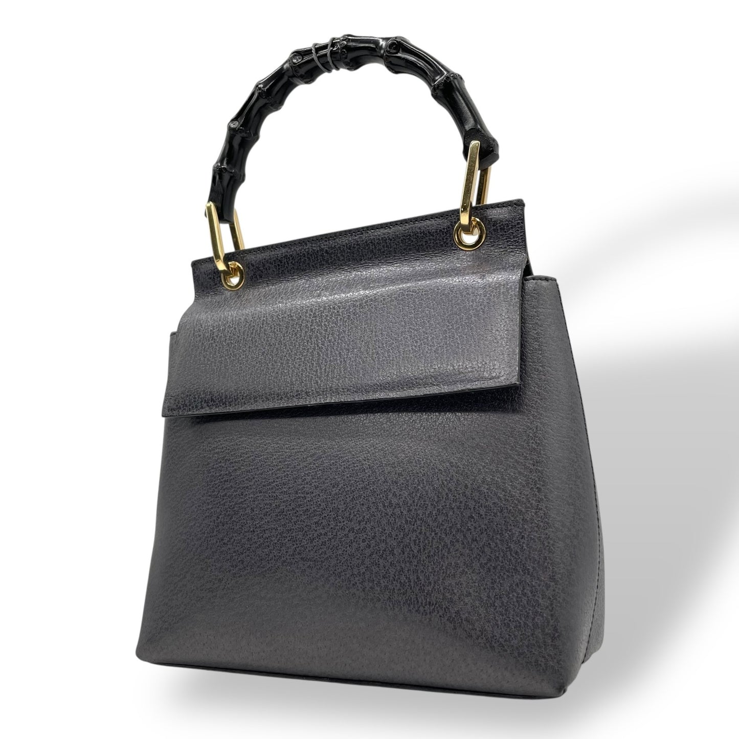 美品 GUCCI グッチ ハンドバッグ バンブー 黒×ネイビー 自立 ゴールド金具 ヴィンテージ オールド金具 フォーマルバッグ D2