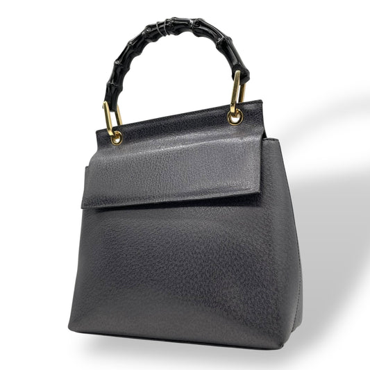 美品 GUCCI グッチ ハンドバッグ バンブー 黒×ネイビー 自立 ゴールド金具 ヴィンテージ オールド金具 フォーマルバッグ D2