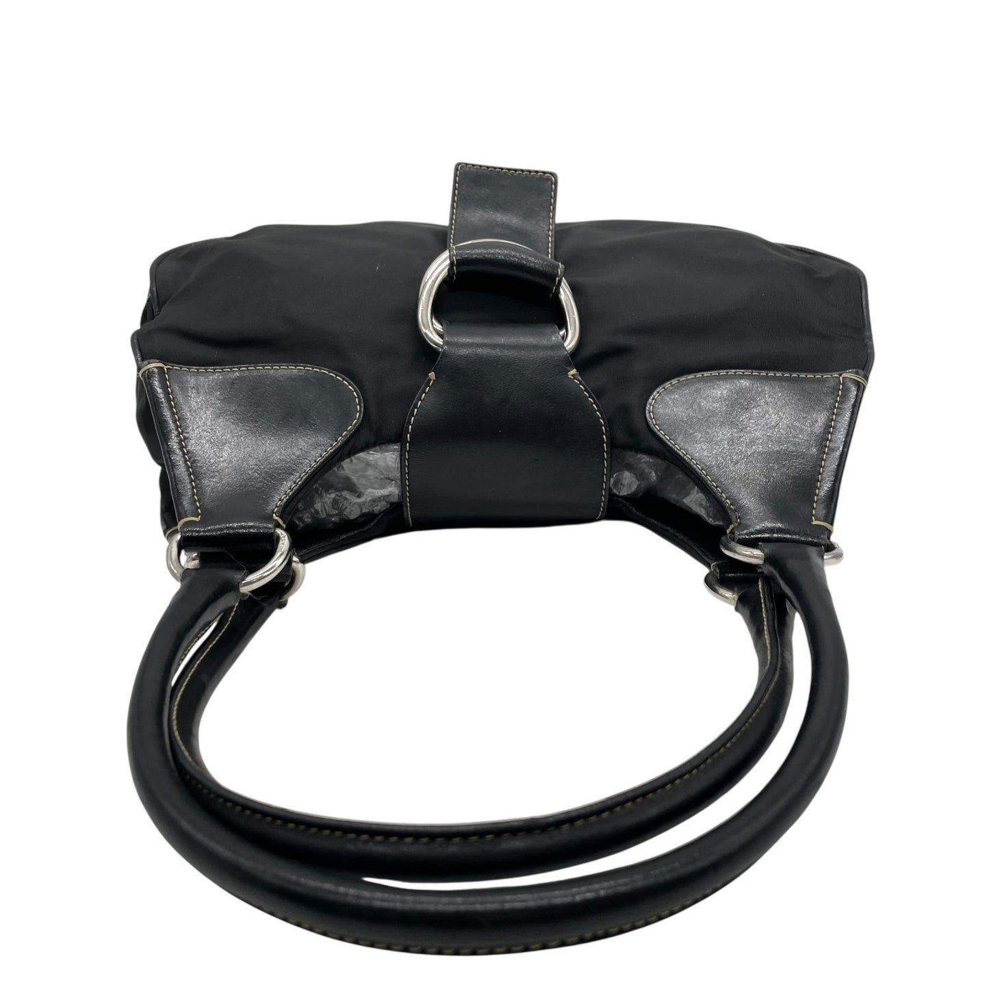 PRADA プラダ ワンショルダーバッグ ショルダーバッグ 黒 ブラック 肩掛け シルバー金具 ベルトデザイン フラップ ナイロン×レザー 三角ロゴ トライアングルロゴ ヴィンテージ テスート D1