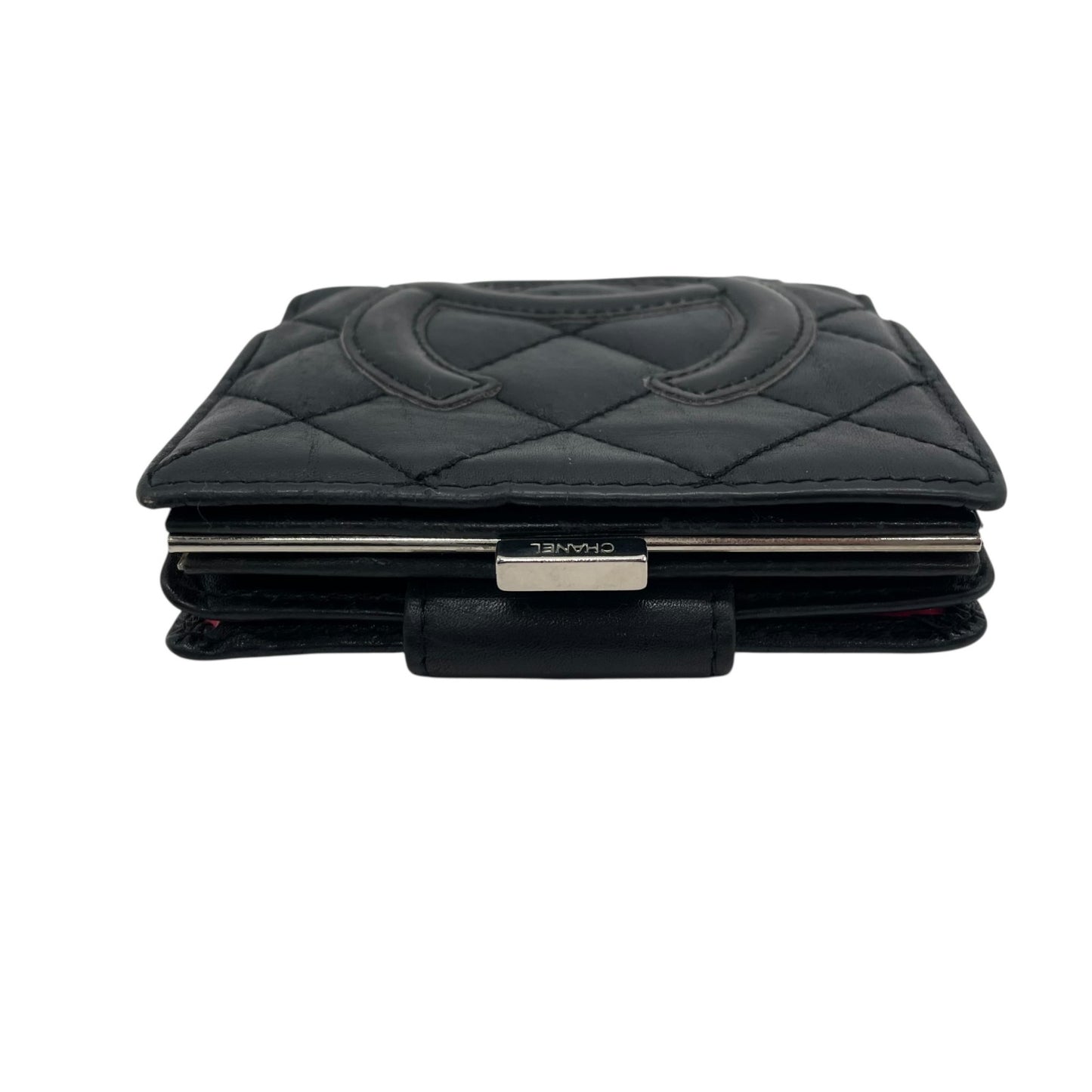 CHANEL シャネル 二つ折り財布 がま口 コンパクトウォレット カンボンライン ココマーク キルティング 黒 ブラック ピンク レザー レディース M1