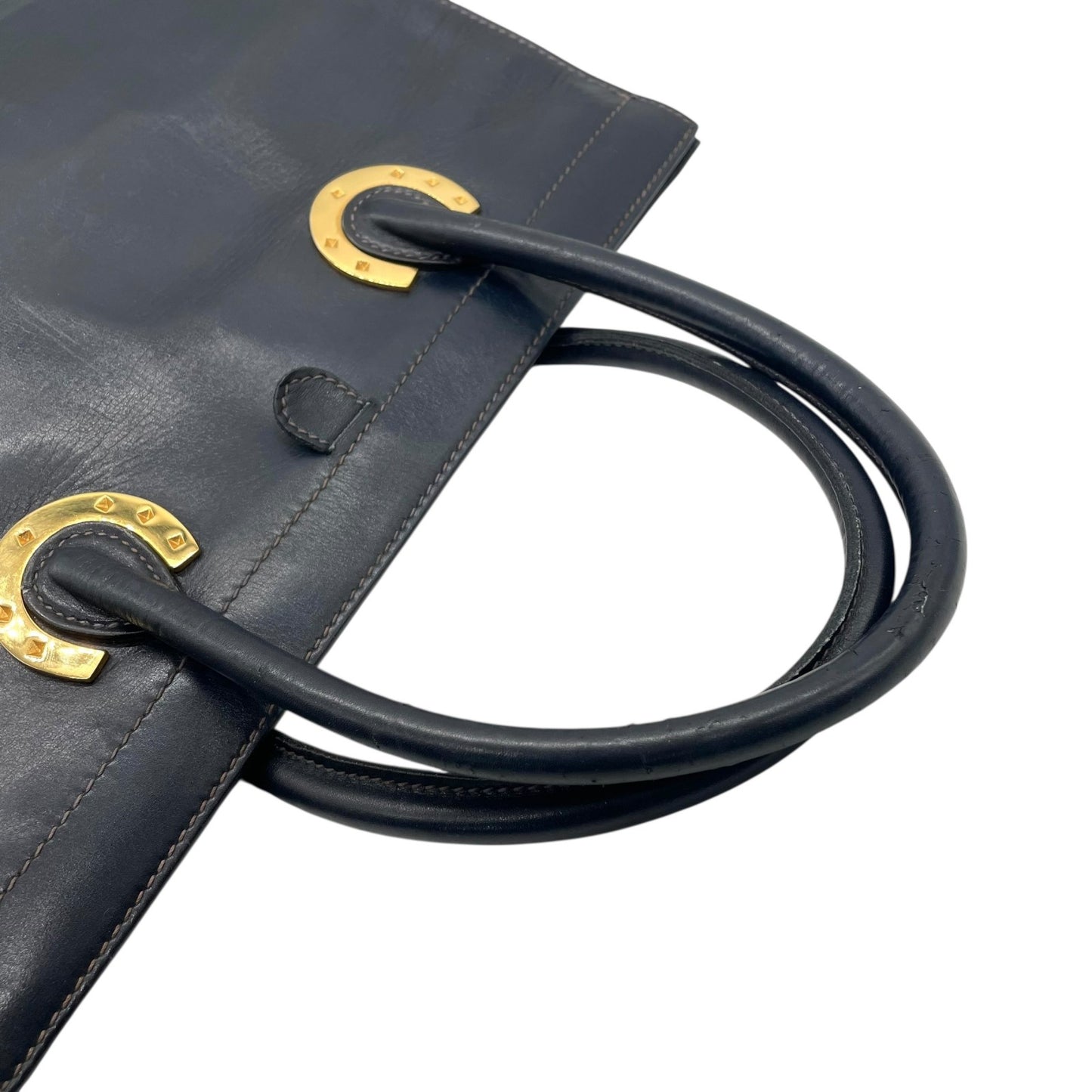 GUCCI グッチ ハンドバッグ トートバッグ ネイビー 紺色 レザー 本革 ゴールド金具 ヴィンテージ オールドグッチ 上品 高級感 通勤 通学 D1