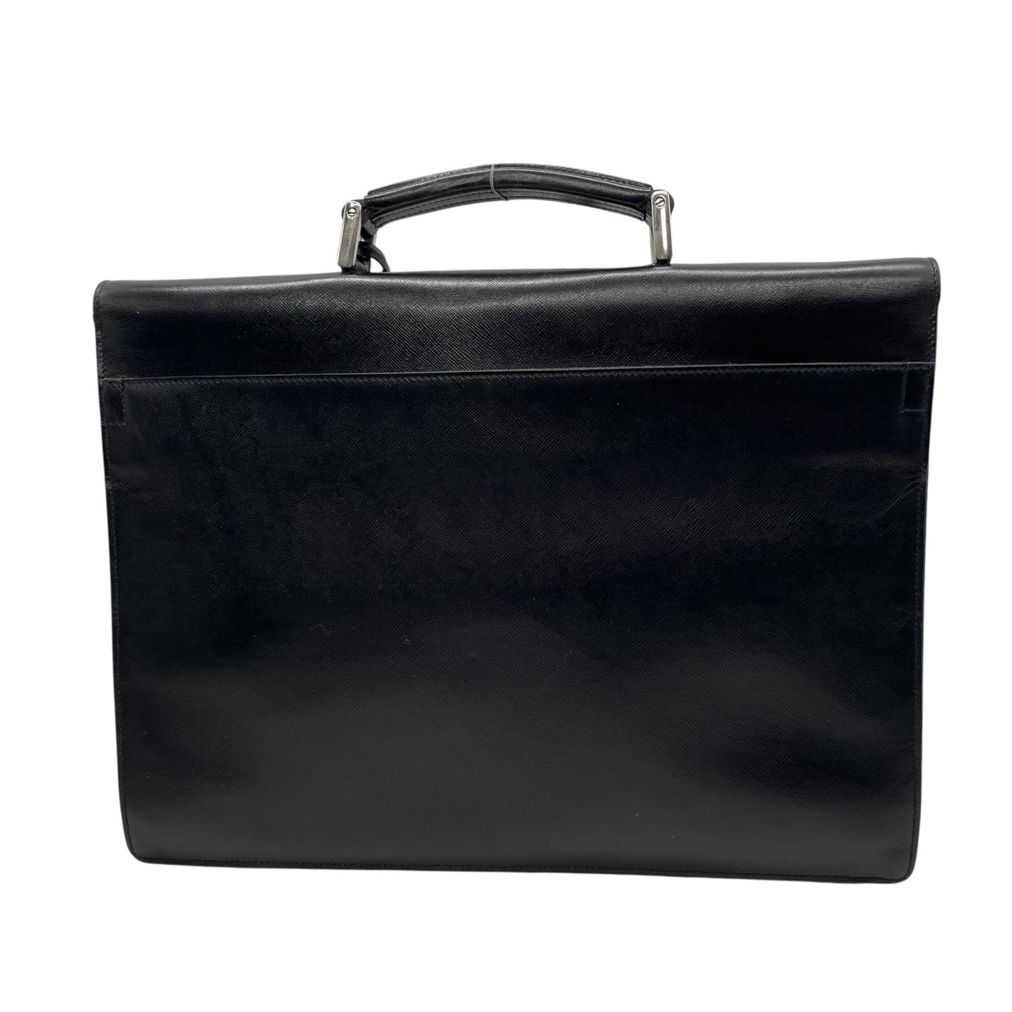 美品 PRADA プラダ ビジネスバッグ ダレスバッグ ブリーフケース 書類かばん 黒 ブラック NERO サフィアーノレザー シルバー金具 ロゴ クロシェット メンズ ビジネス D