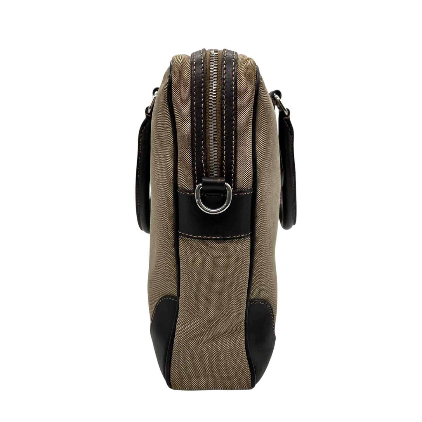 PRADA プラダ ジャガードロゴ 2WAY ビジネスバッグ ショルダーバッグ キャンバス レザー ベージュ ブラウン 南京錠 メンズ レディース Z4