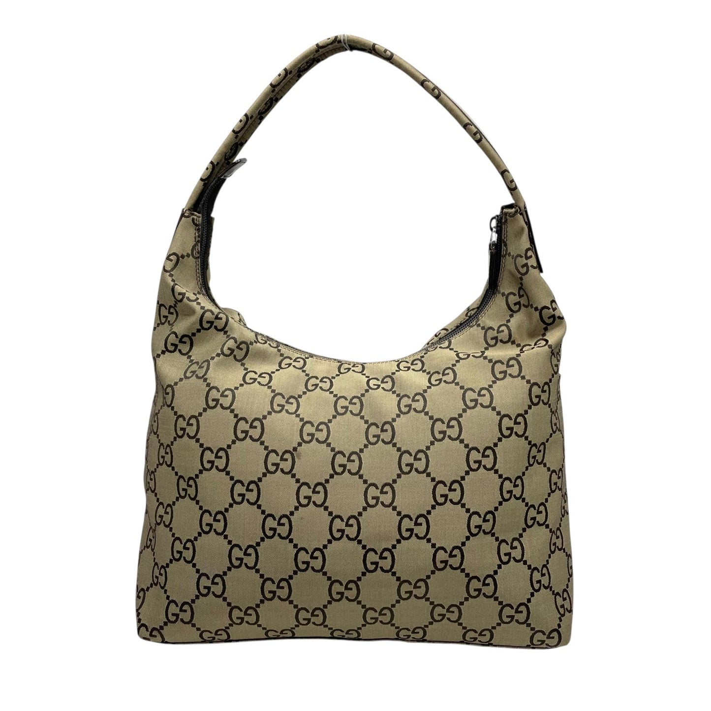 美品 GUCCI グッチ GGキャンバス ワンショルダーバッグ ハンドバッグ カーキ ブラウン キャンバス レザー シルバー金具 GG柄 ダブルポケット レディース K6
