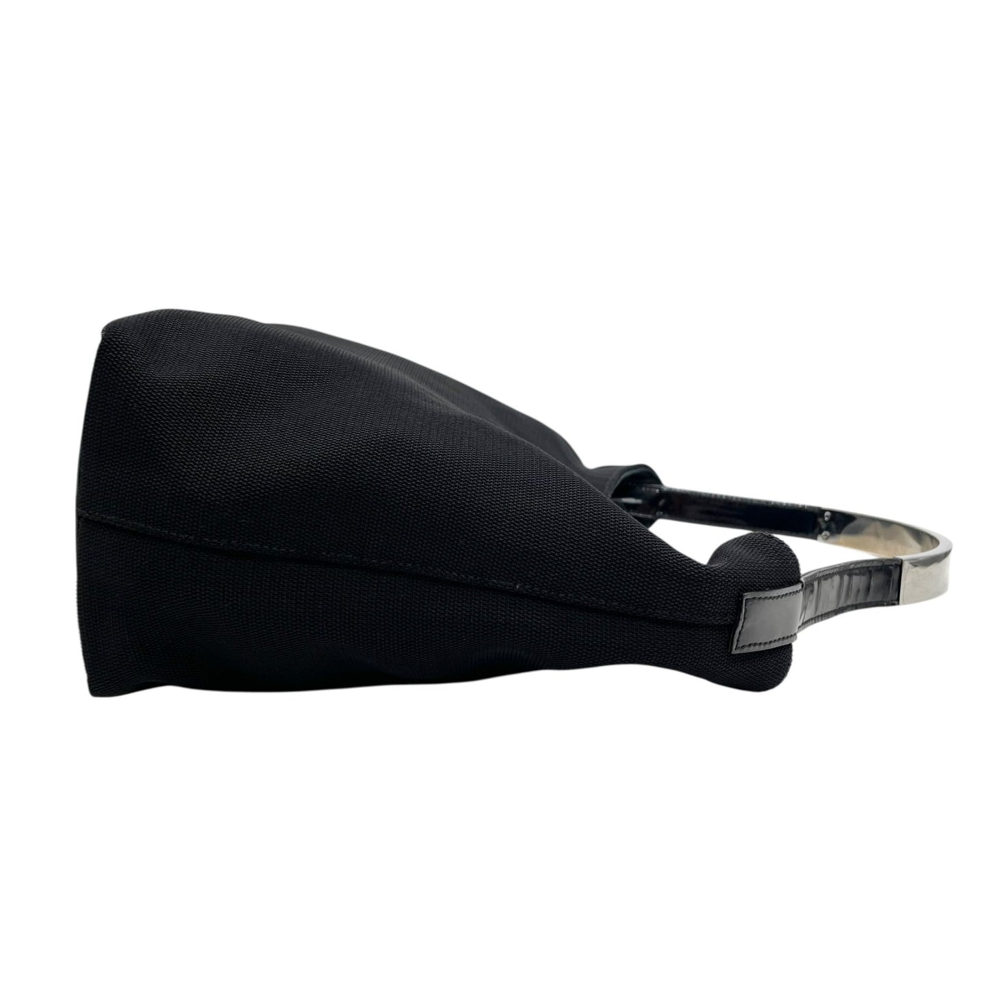 GUCCI グッチ ワンショルダーバッグ ハンドバッグ 黒 ブラック シルバー金具 キャンバス パテントレザー メタルハンドル ロゴプレート 肩掛け可 マグネット開閉 ホーボー レディース D6